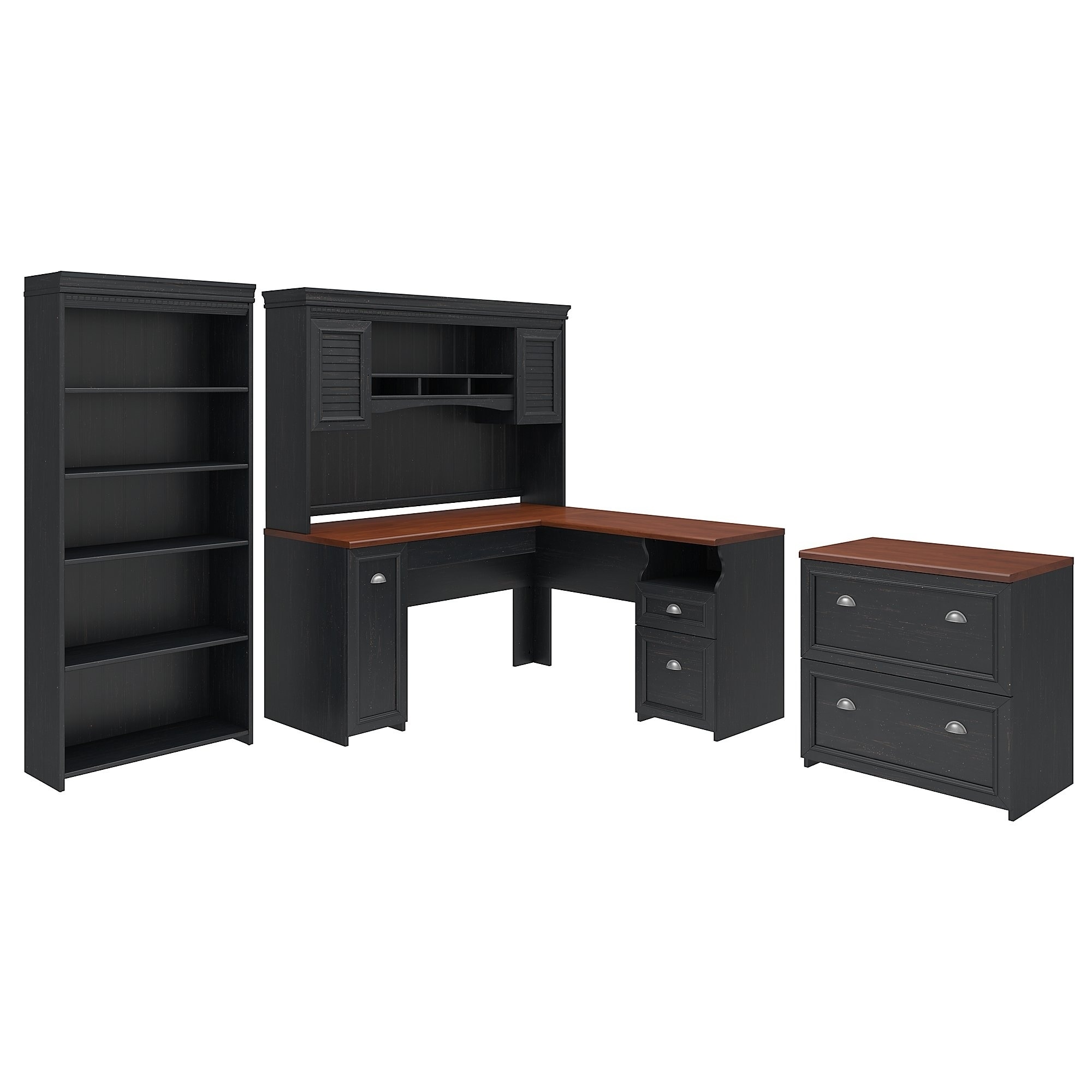 Fairview L Shaped Desk With Hutch Bookcase And File Cabinet In Fairview L Shaped Desk With Hutch Bookcase And File Cabinet In Black Free Shipping Today 20603781