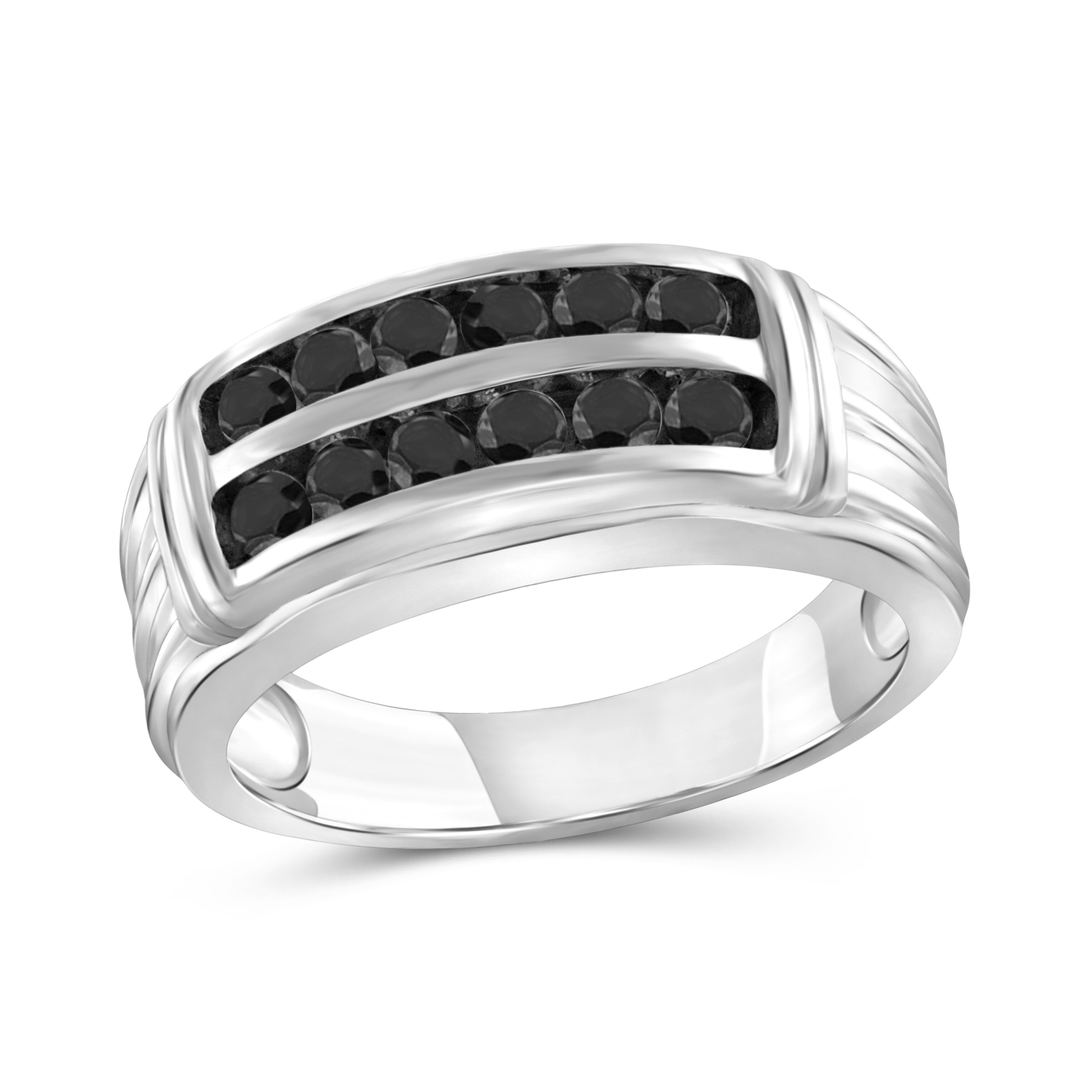Jewelonfire Sterling Silver Men S 1 00ct Tdw Black Diamond Two Row Jewelonfire Sterling Silver Men S 1 00ct Tdw Black Diamond Two Row Ring White Free Shipping Today 19820316