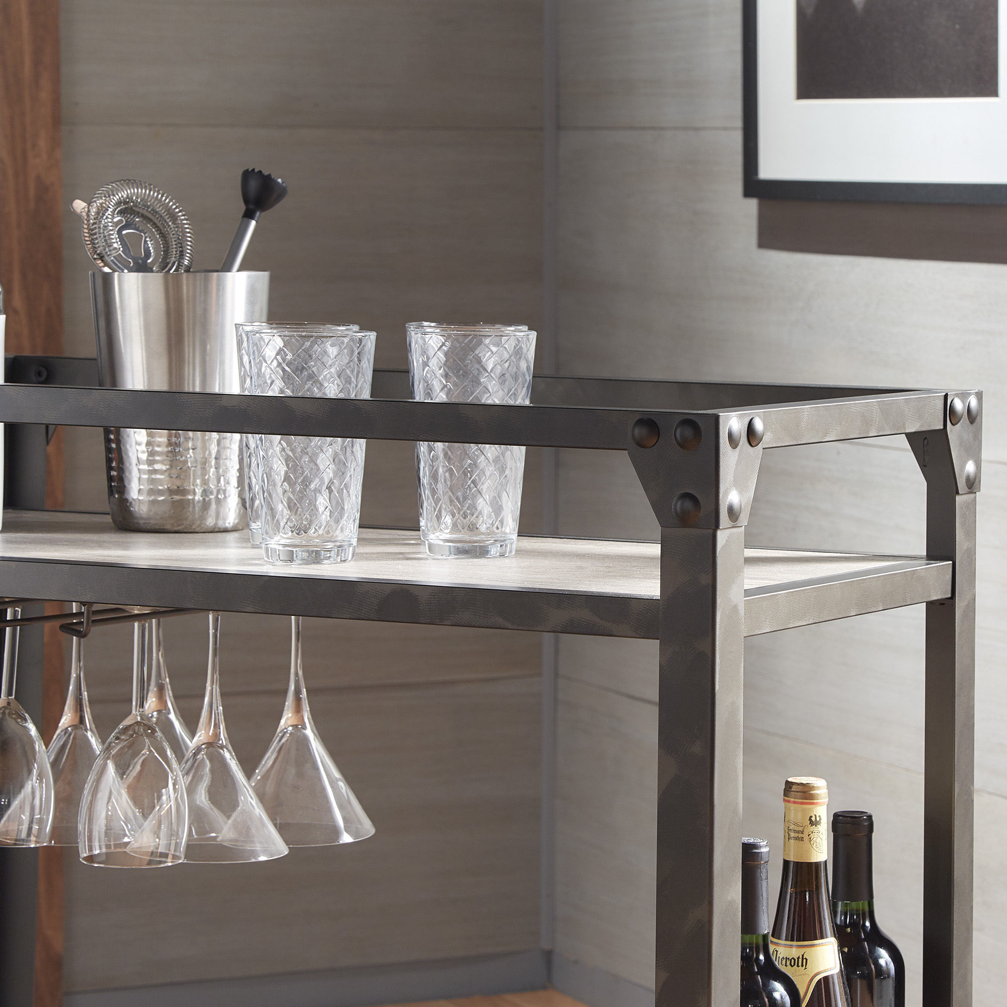 shop metropolitan charcoal grey industrial metal mobile bar cart with wood shelves by inspire q artisan on sale free shipping today overstockcom - Industrial Metal Shelving shop metropolitan charcoal grey industrial metal mobile bar cart with wood shelves by inspire q artisan on sale free shipping today overstockcom - Industrial Metal Shelving