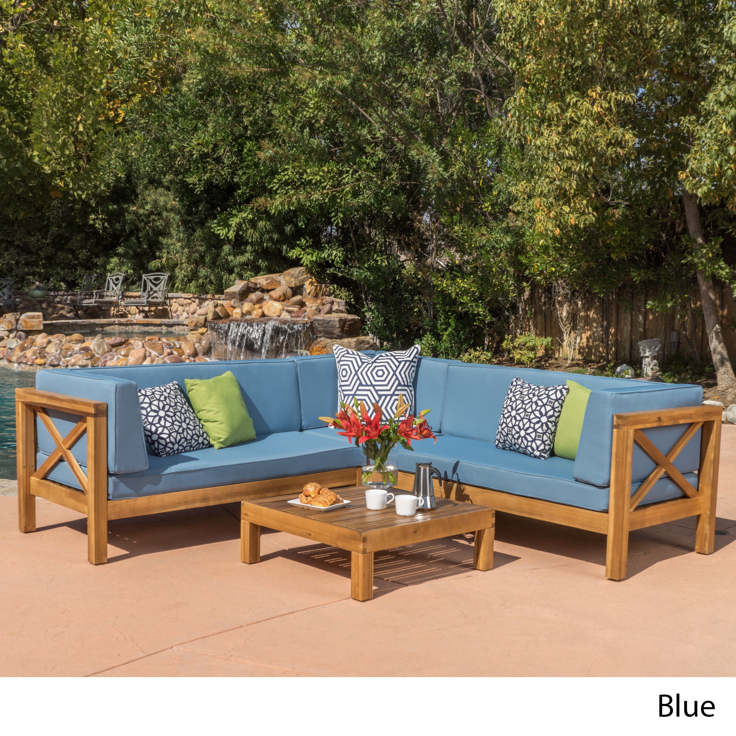Brava Outdoor 4 Piece Wood Sectional Set W Cushions By Brava Outdoor 4 Piece Wood Sectional Set W Cushions By Christopher Knight Home On Free Shipping Today 13160355