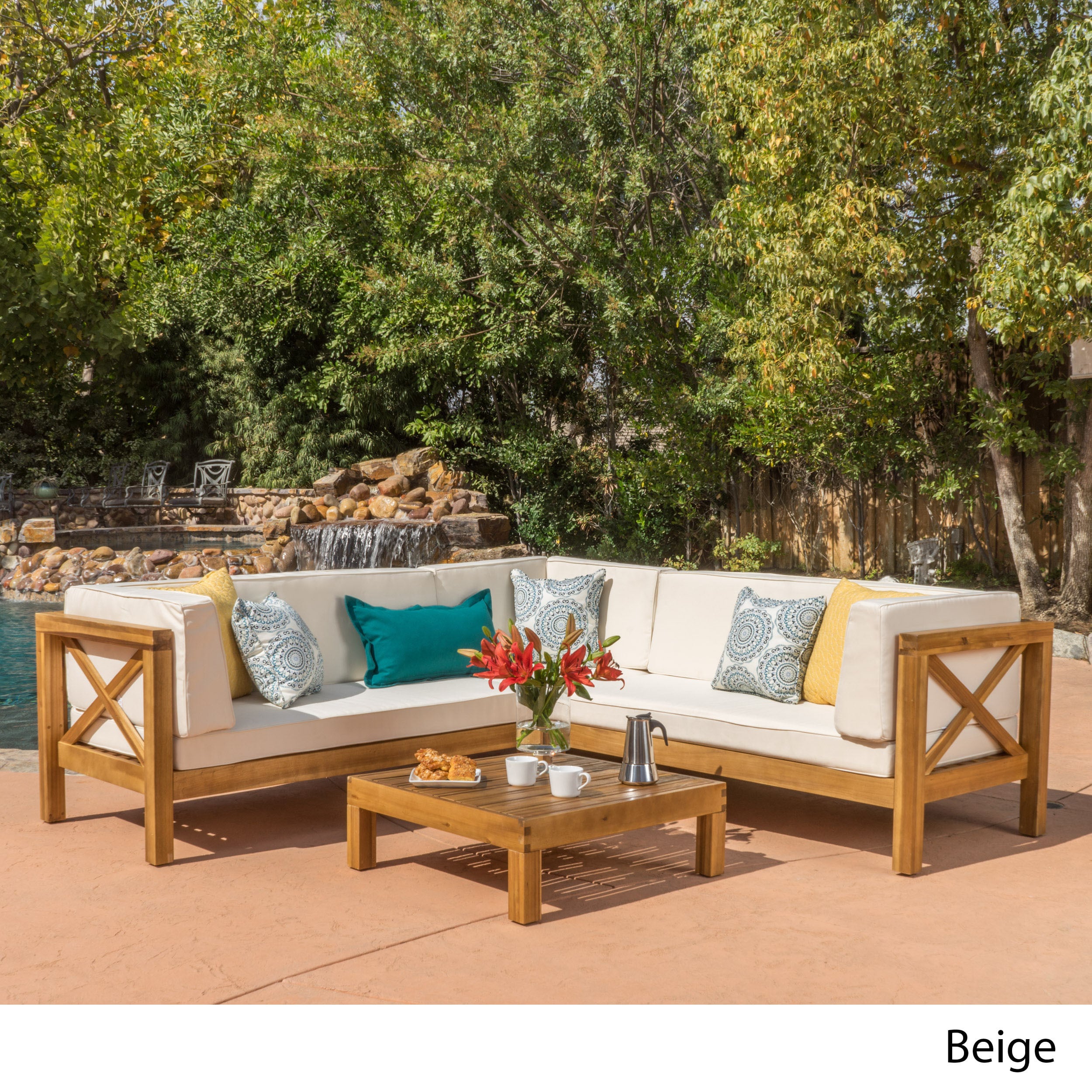 Brava Outdoor 4 Piece Wood Sectional Set W Cushions By Brava Outdoor 4 Piece Wood Sectional Set W Cushions By Christopher Knight Home On Free Shipping Today 13160355
