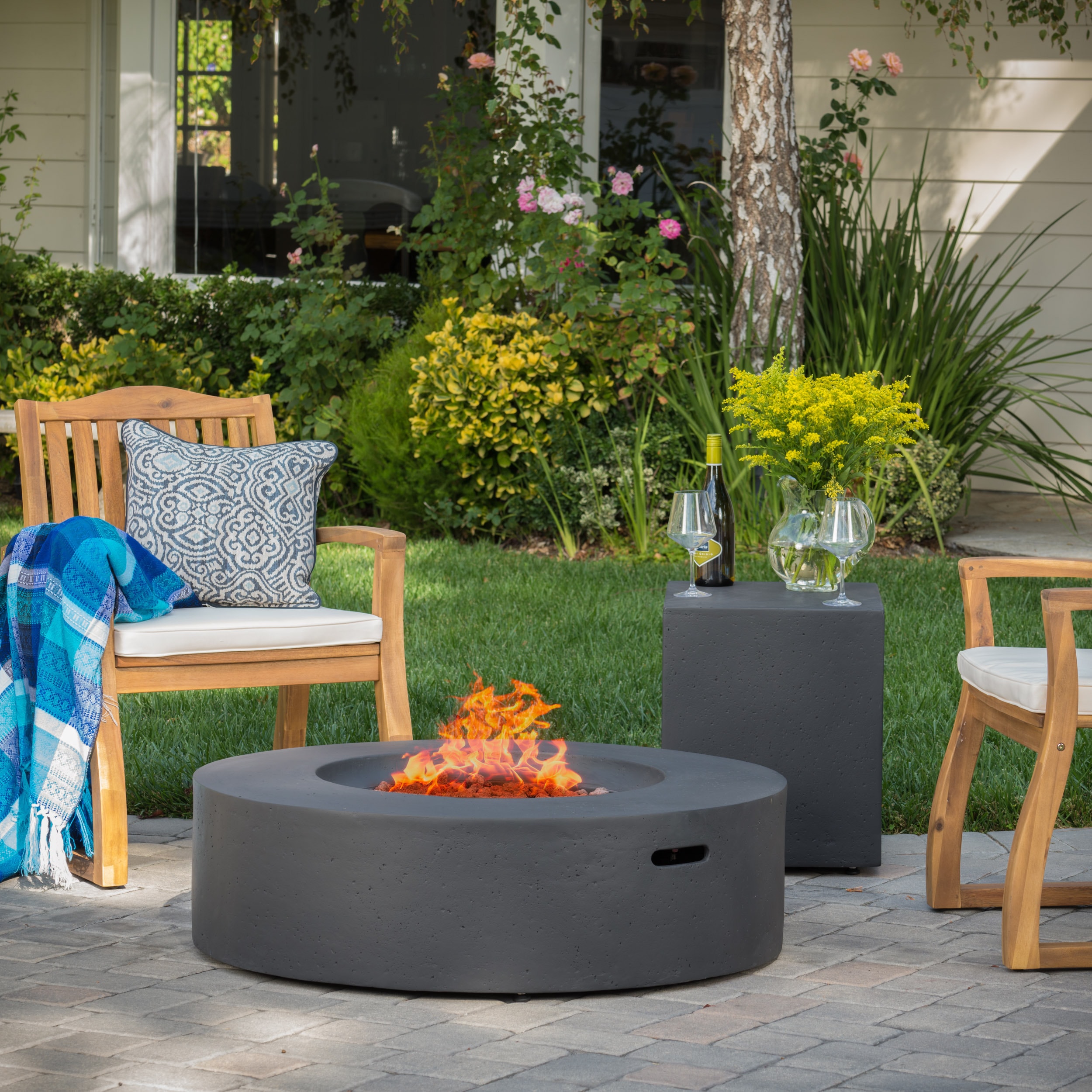 Shop Santos Outdoor Circular Propane Fire Pit Table With Tank Holder