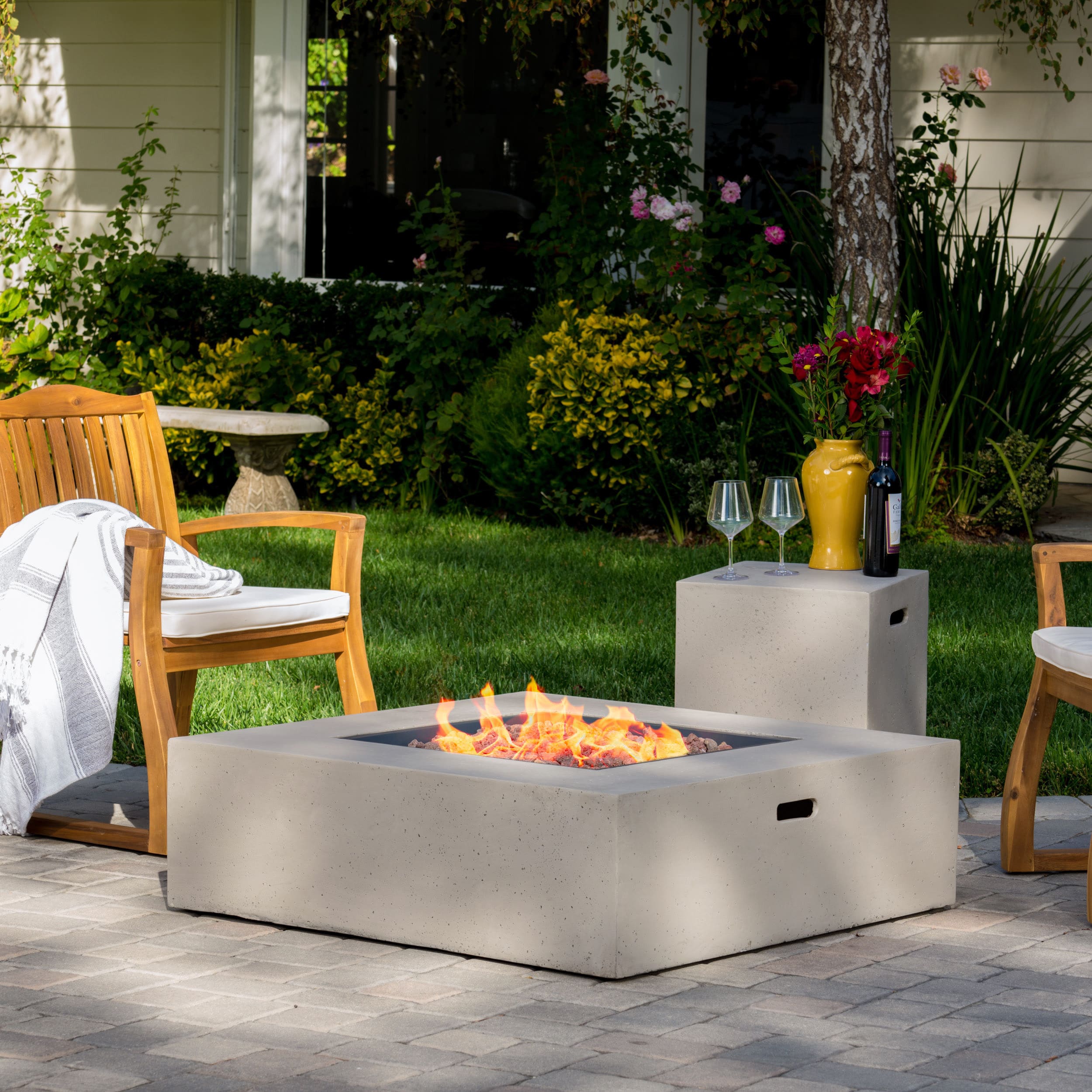 Shop Santos Outdoor 40 Inch Square Propane Fire Pit Table W Tank