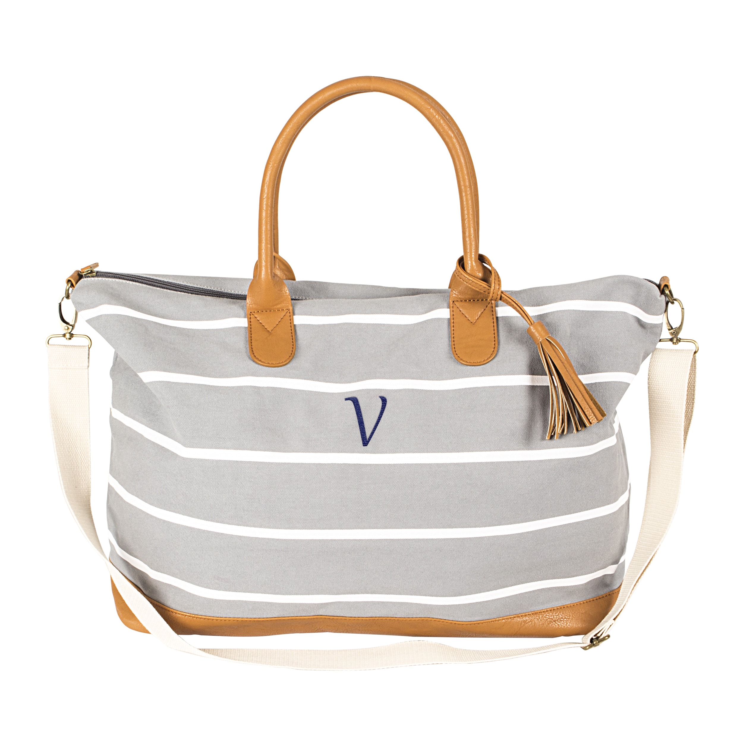 Personalized White Striped Grey Canvas Weekender Bag On Personalized White Striped Grey Canvas Weekender Bag On Free Shipping Orders Over 45 13192577