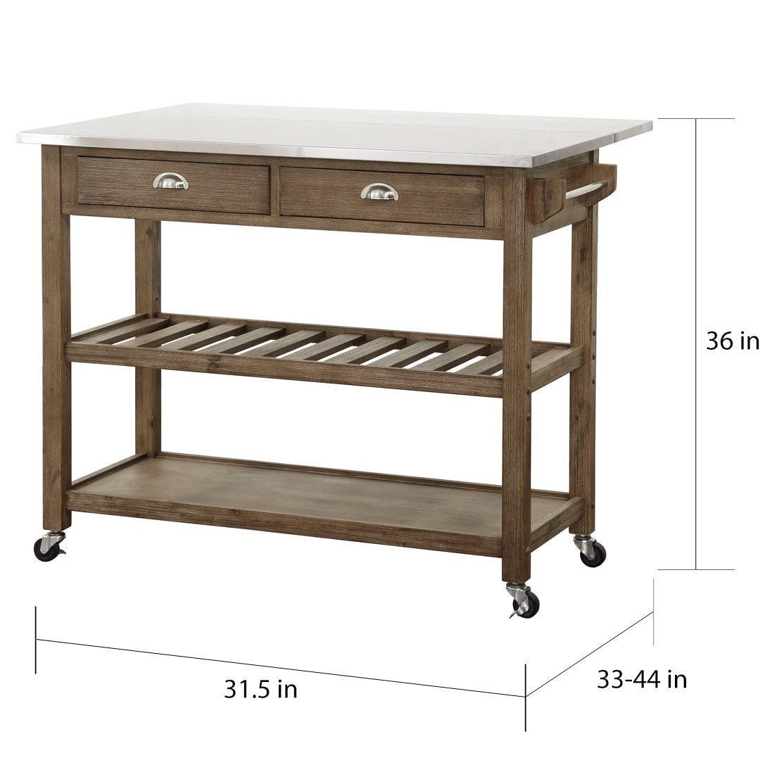 Boraam Industries Wood And Stainless Steel Drop Leaf Kitchen Cart