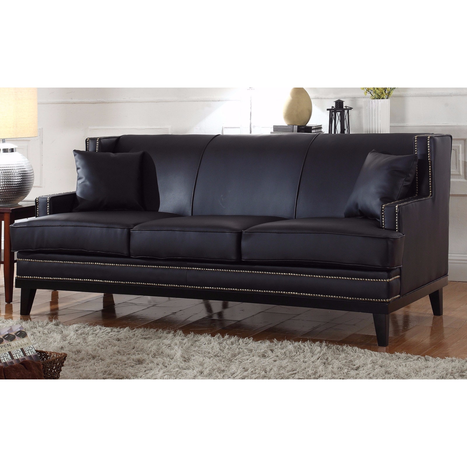 Modern Soft Bonded Leather Sofa With Nailhead Trim Details Modern Soft Bonded Leather Sofa With Nailhead Trim Details Free Shipping Today 13232427