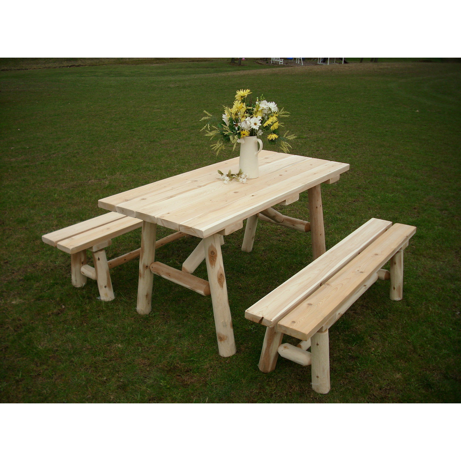White Cedar Log 8 Foot Traditional Picnic Table With Detached White Cedar Log 8 Foot Traditional Picnic Table With Detached Benches Free Shipping Today 13261311
