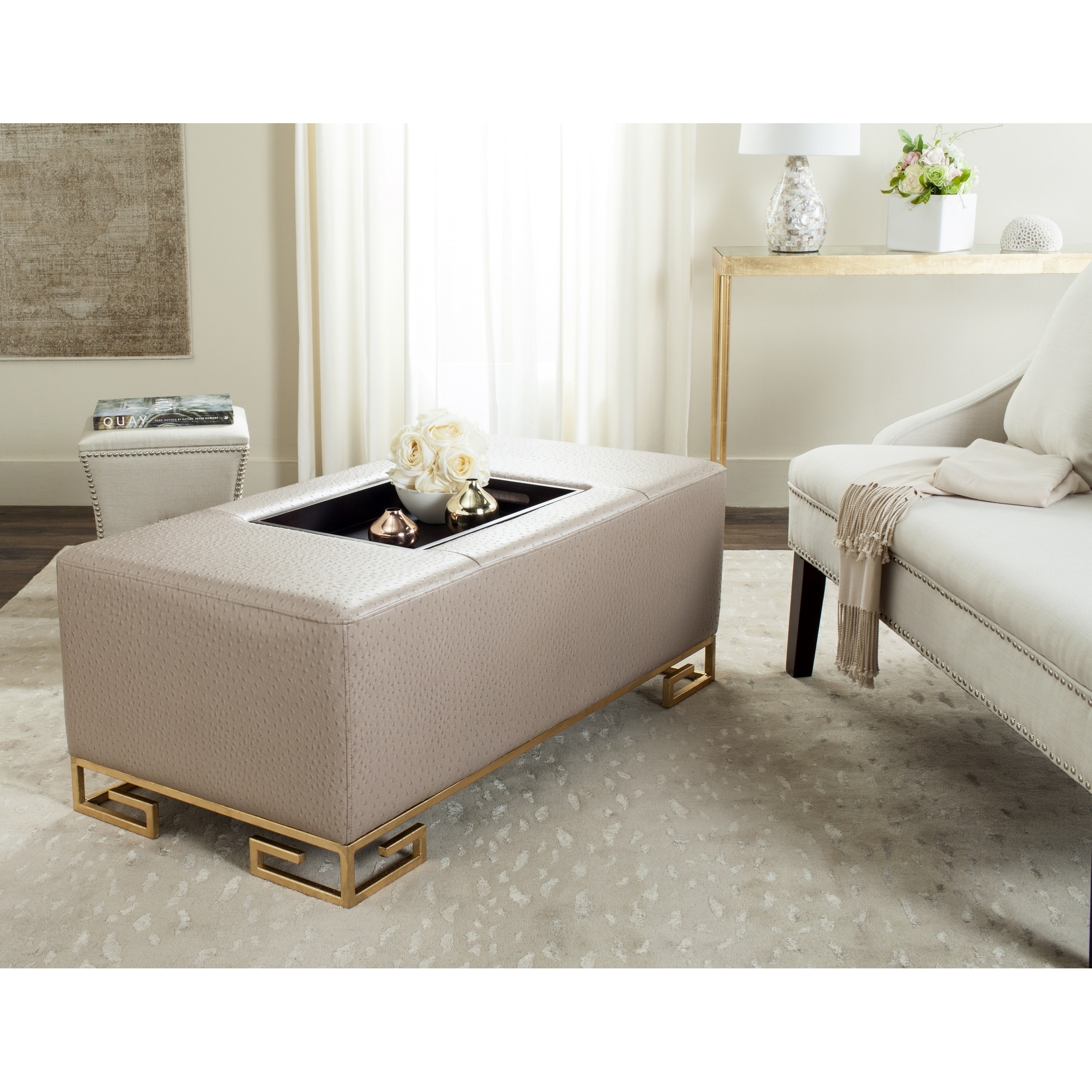 Safavieh Julian Faux Ostrich Tray Taupe Ottoman Coffee Table Safavieh Julian Faux Ostrich Tray Taupe Ottoman Coffee Table Free Shipping Today 13342437