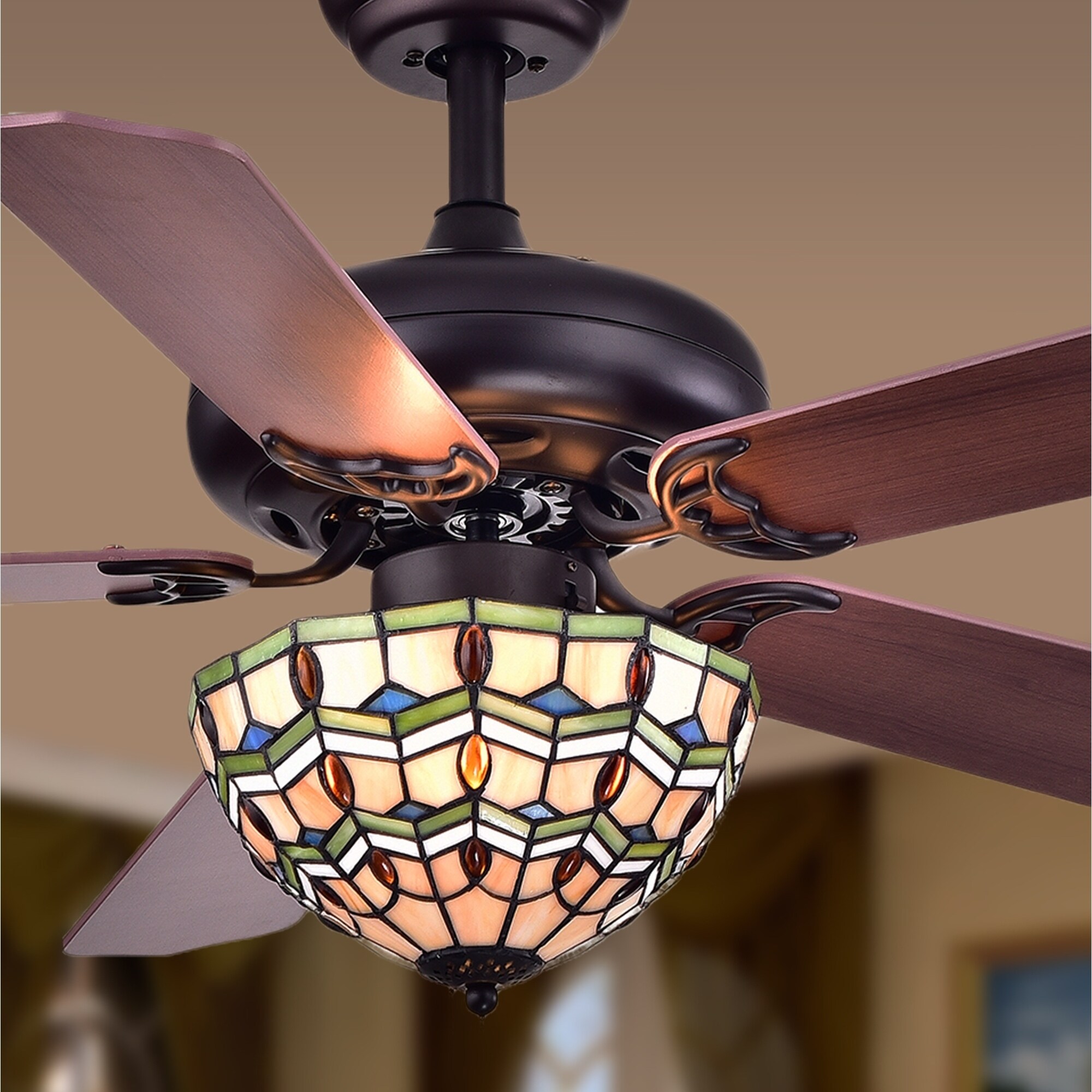 Deluxe Stained Glass Ceiling Fan Furnithom