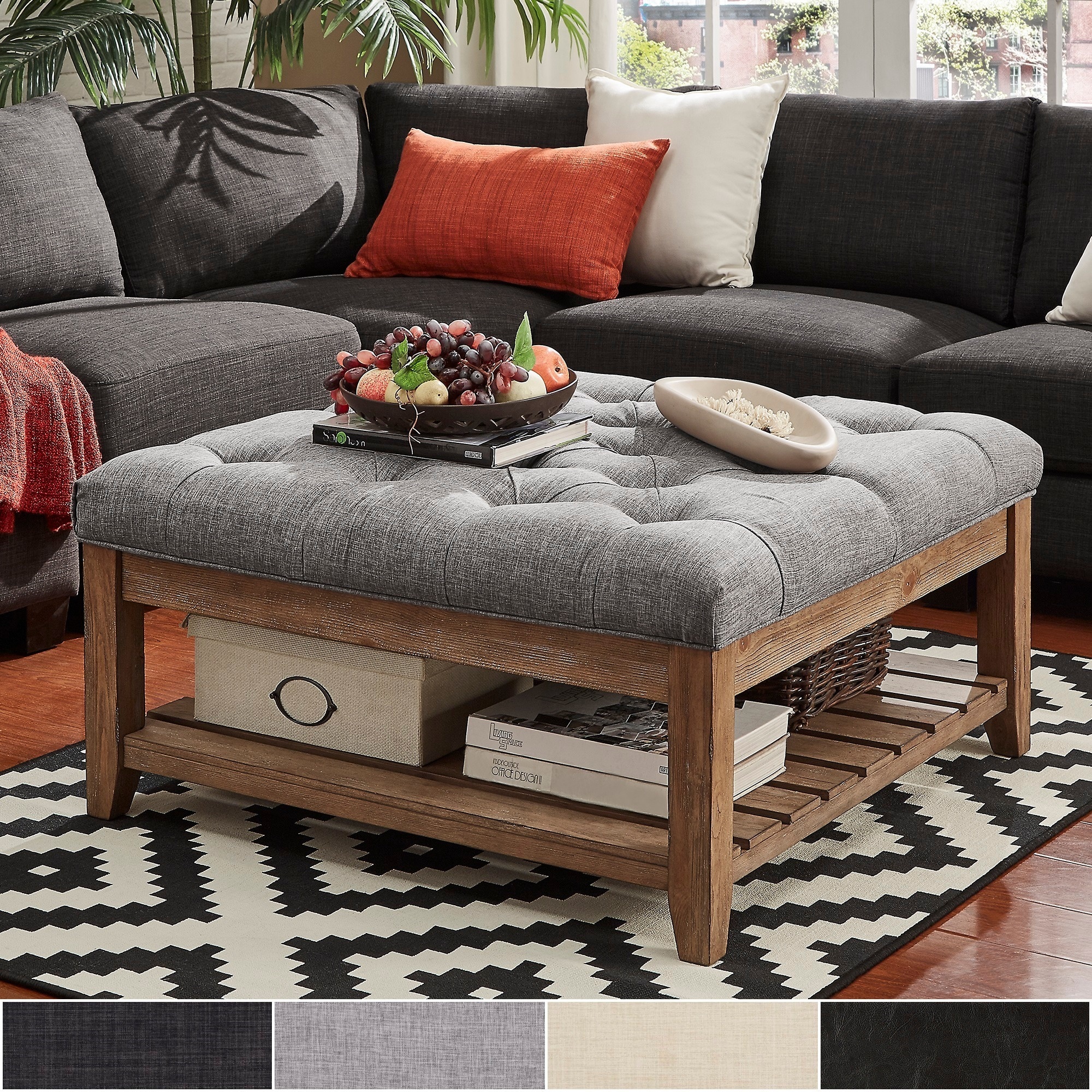 Lennon Pine Planked Storage Ottoman Coffee Table by iNSPIRE Q 