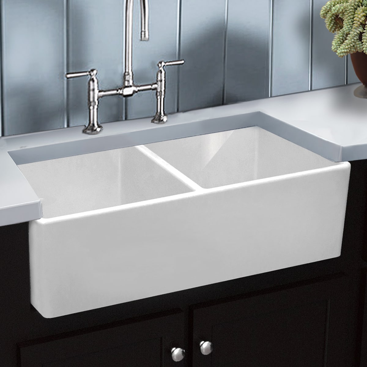 Highpoint Collection Italian Fireclay Double Bowl Farmhouse Highpoint Collection Italian Fireclay Double Bowl Farmhouse Sink Free Shipping Today 13448989