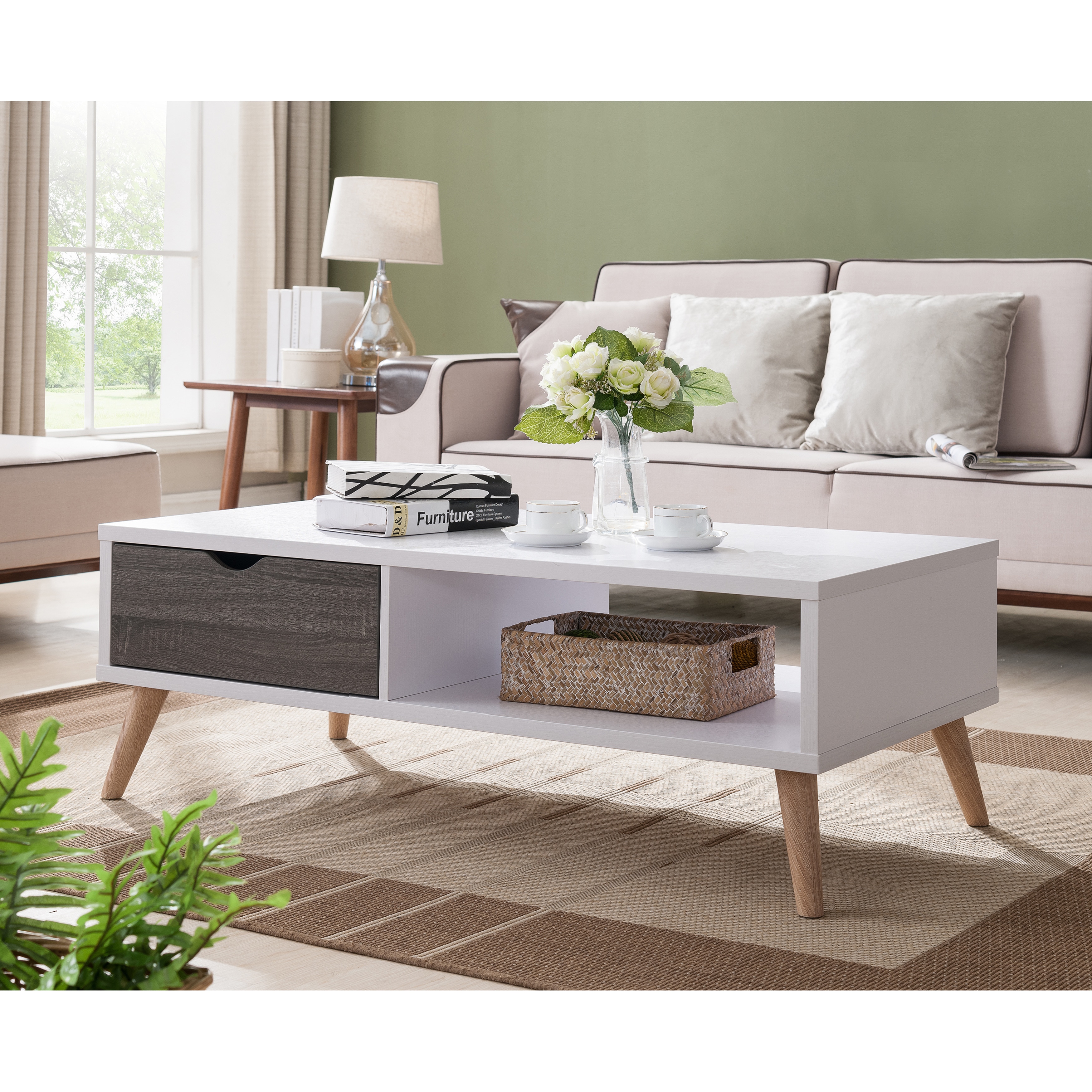 Furniture Of America Arella Ii Mid Century Modern 2 Tone Furniture Of America Arella Ii Mid Century Modern 2 Tone Distressed Grey White Coffee Table On Ships To Canada Ca 13536471