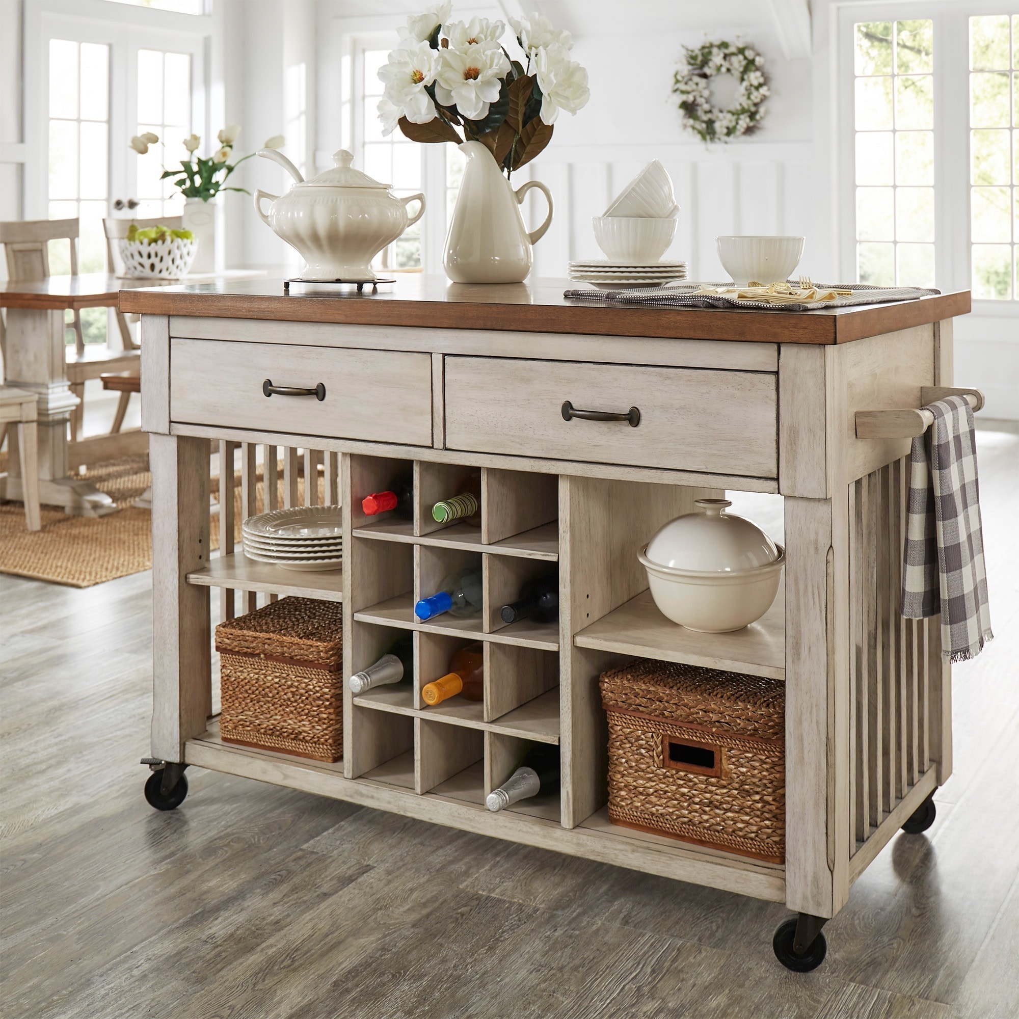 Eleanor Two Tone Rolling Kitchen Island With Wine Rack By Eleanor Two Tone Rolling Kitchen Island With Wine Rack By Inspire Q Clic Free Shipping Today 13985209
