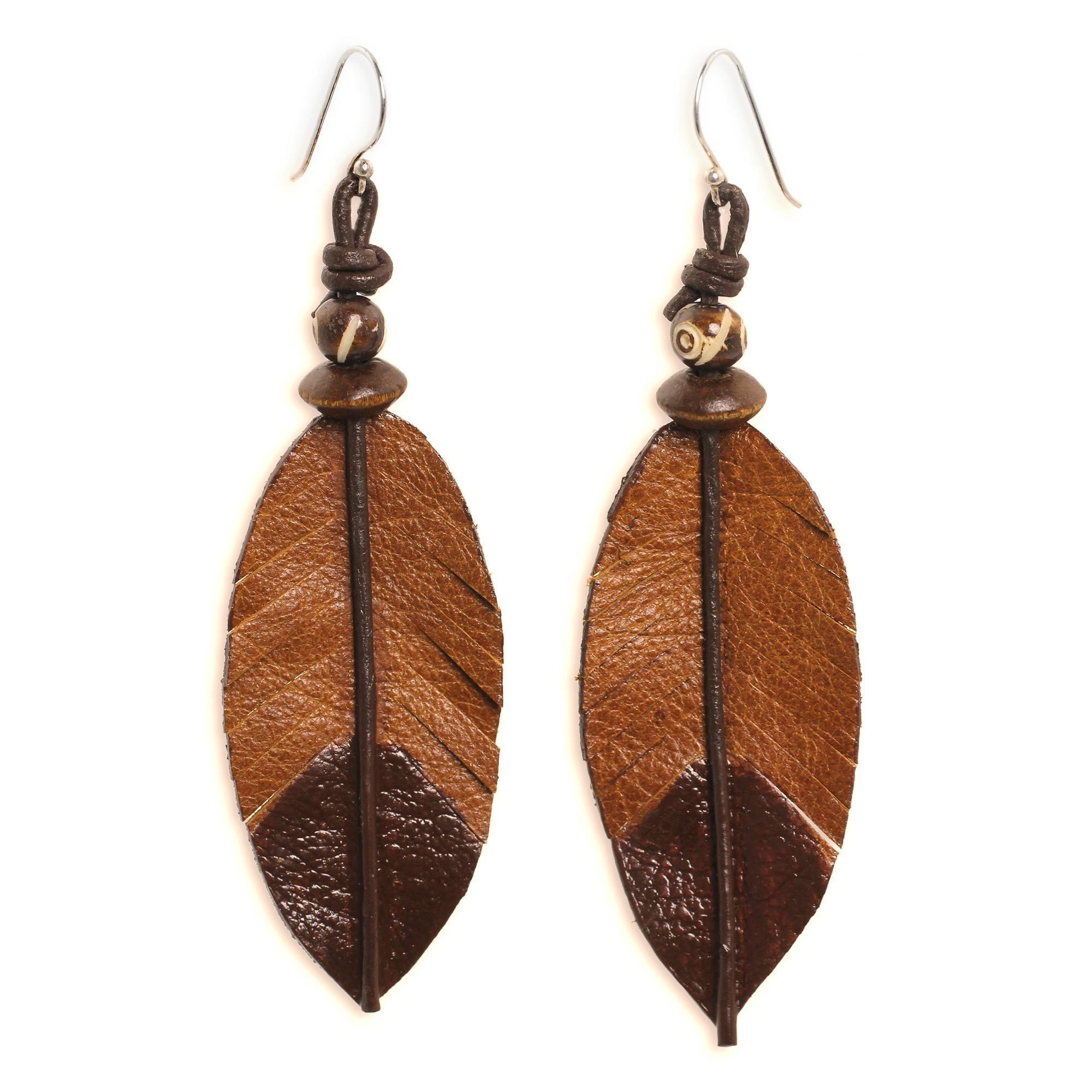 Handmade Leather Bone Indian Feather Earrings Thailand Handmade Leather Bone Indian Feather Earrings Thailand Brown On Free Shipping Orders Over 45 13998556