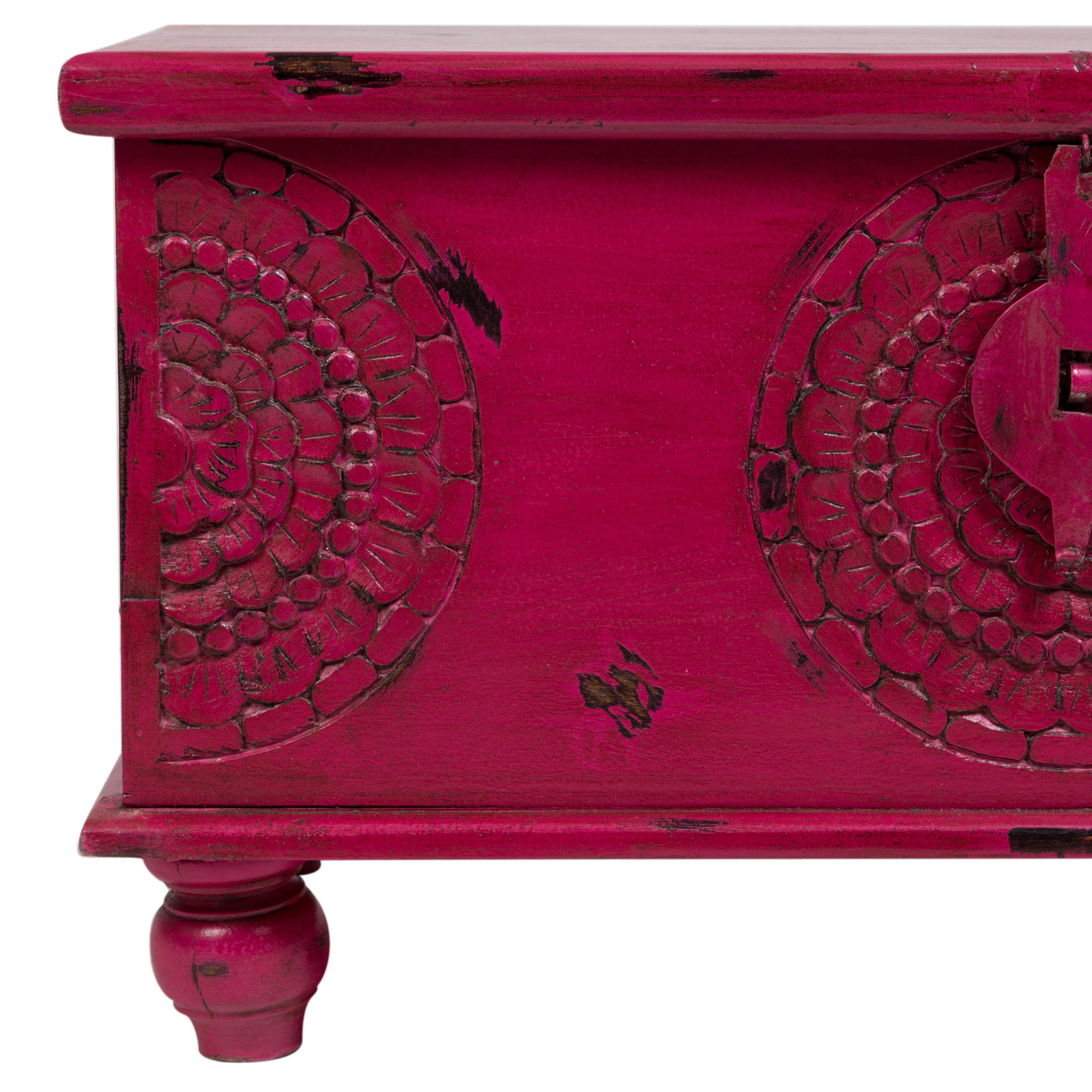 Handmade Wanderloot Leela Distressed Hot Pink Hand Carved Handmade Wanderloot Leela Distressed Hot Pink Hand Carved Medallion Coffee Table Trunk India Free Shipping Today 14004610
