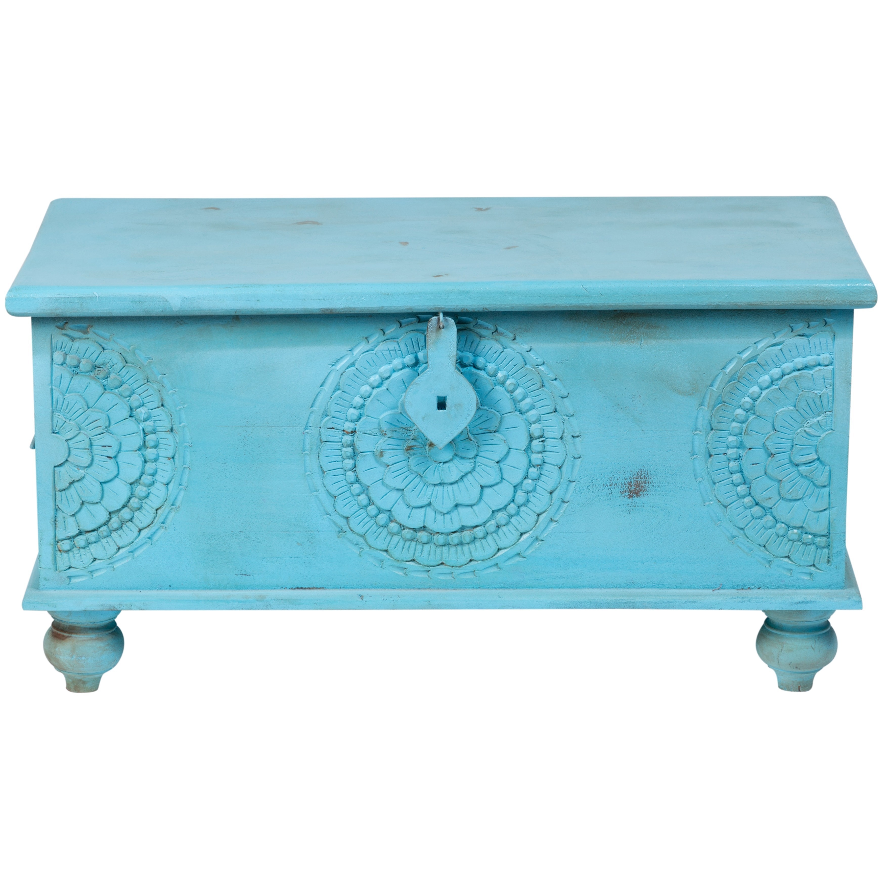Handmade Wanderloot Leela Distressed Blue Medallion Coffee Handmade Wanderloot Leela Distressed Blue Medallion Coffee Table Trunk India Free Shipping Today 14004613