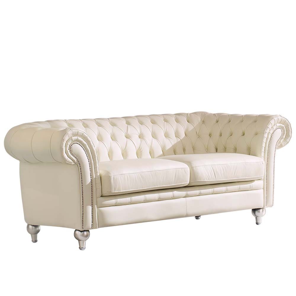 Luca Home Ivory Genuine Italian Leather Diamond Tufted Sofa Luca Home Ivory Genuine Italian Leather Diamond Tufted Sofa Free Shipping Today 14045387