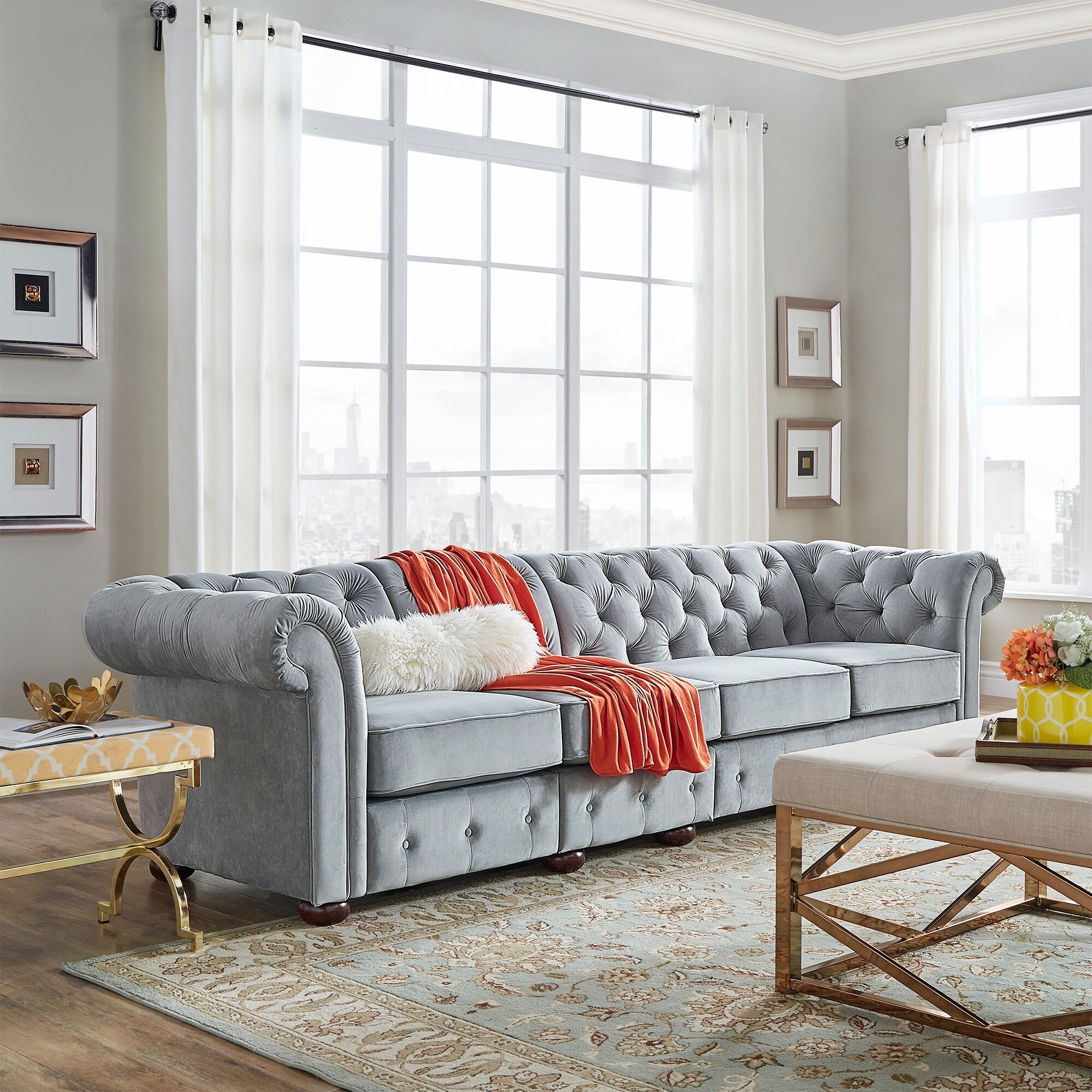 Knightsbridge Grey Extra Long Tufted Chesterfield Modular Sofa By Inspire Q