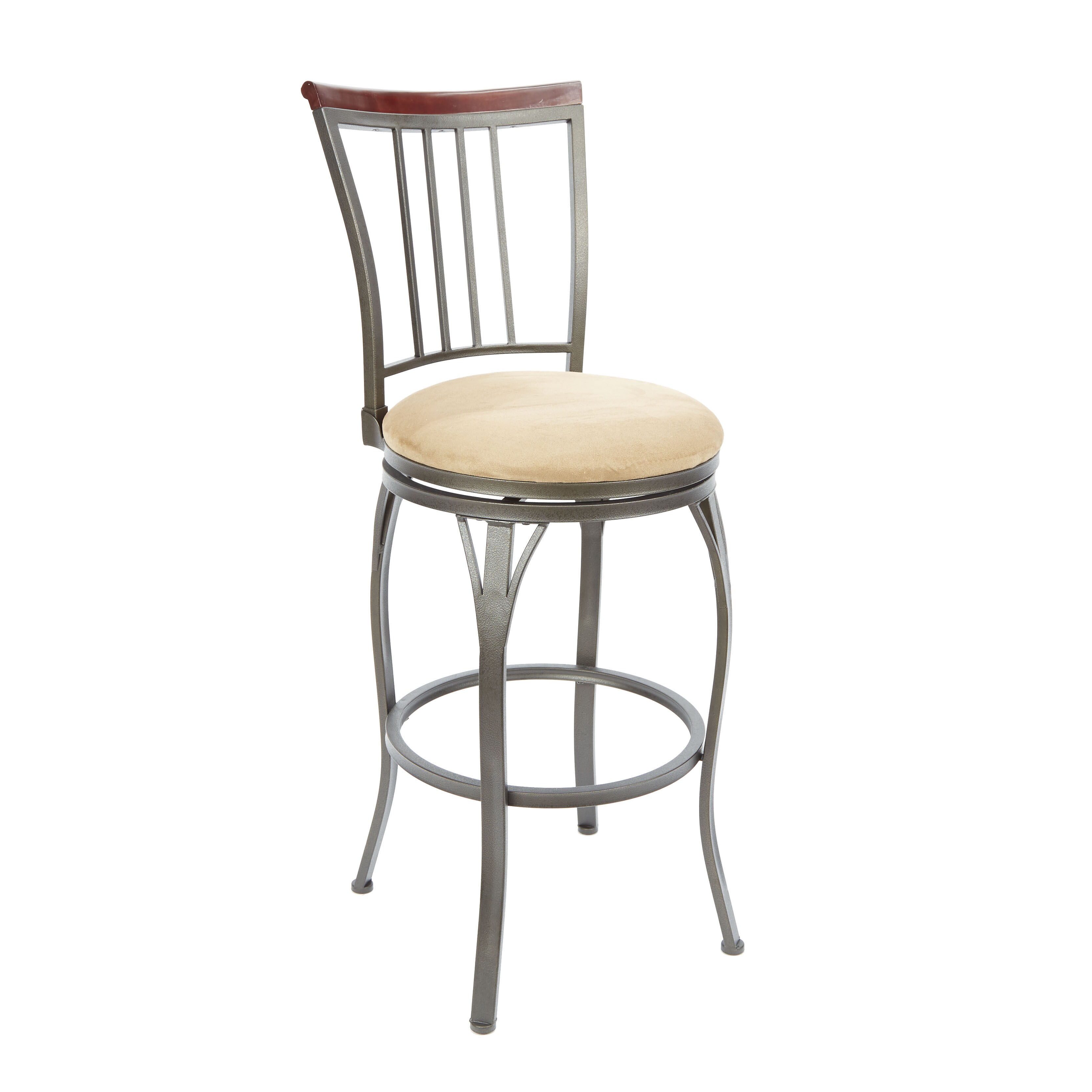 29 Inch Slat Back Swivel Barstool With Curved Legs