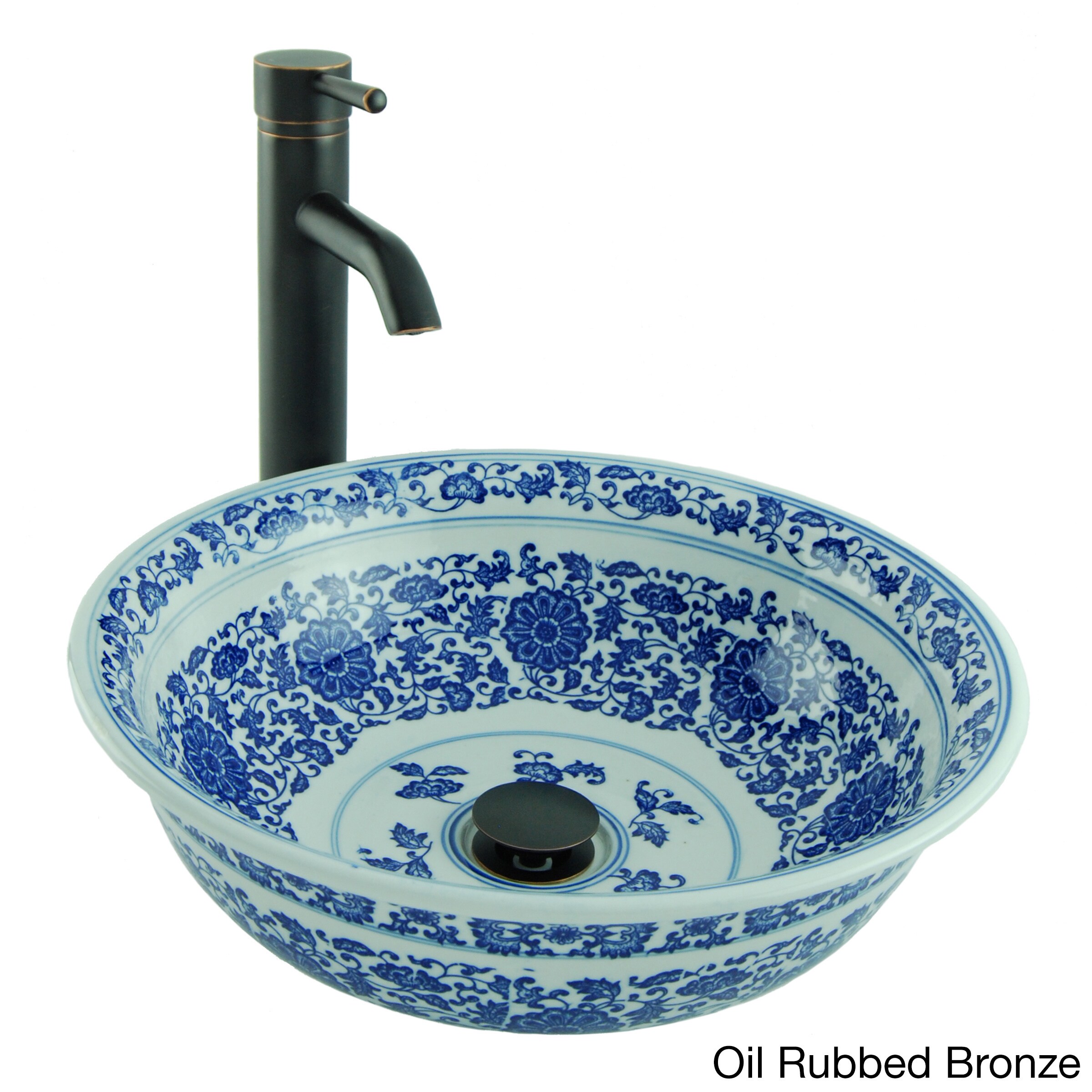 Painted Round Porcelain Vessel Sink In Blue And White With Painted Round Porcelain Vessel Sink In Blue And White With Faucet Drain Free Shipping Today 14174274