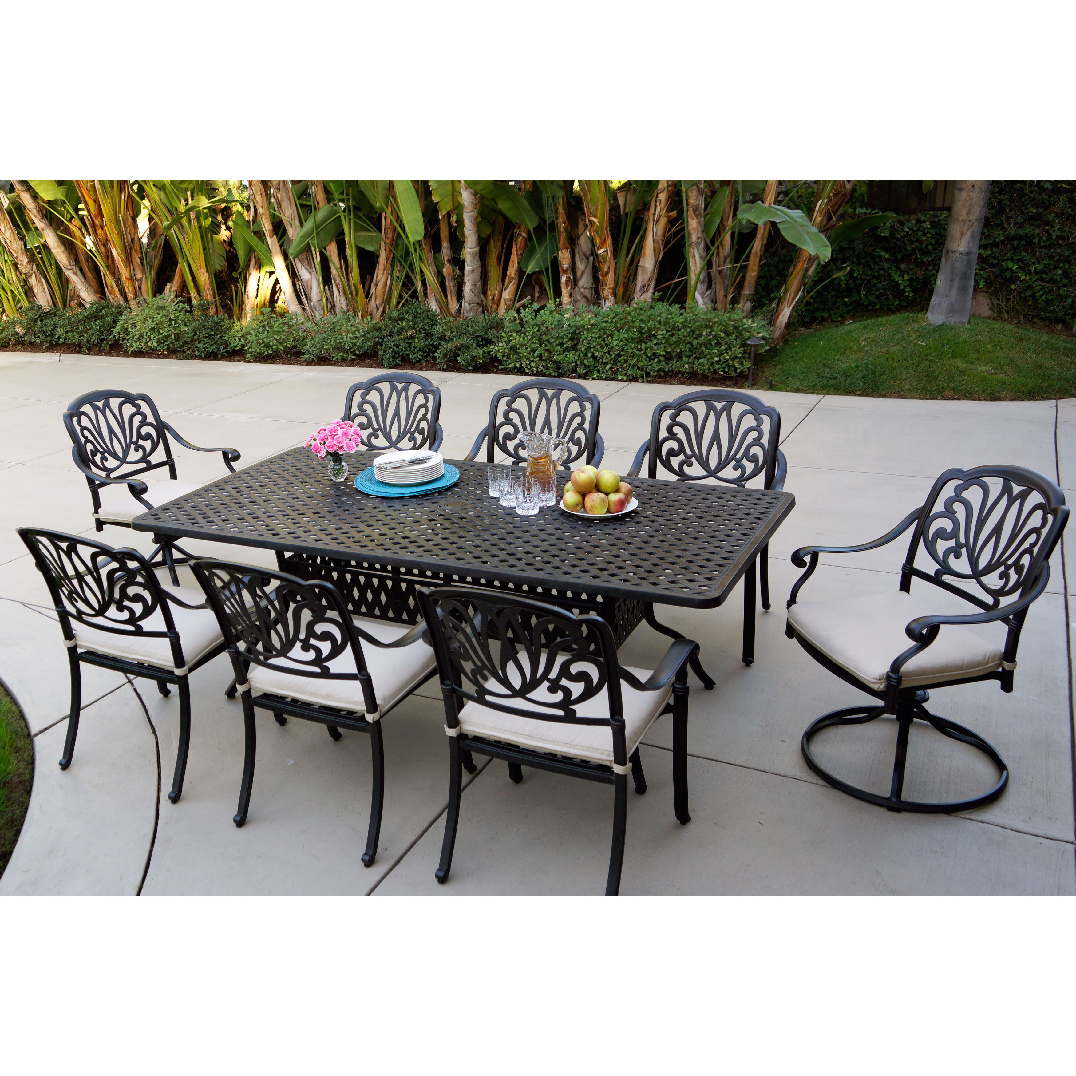 Sicily Antique Bronze 9 Piece Outdoor Dining Set With Seat Sicily Antique Bronze 9 Piece Outdoor Dining Set With Seat Cushions