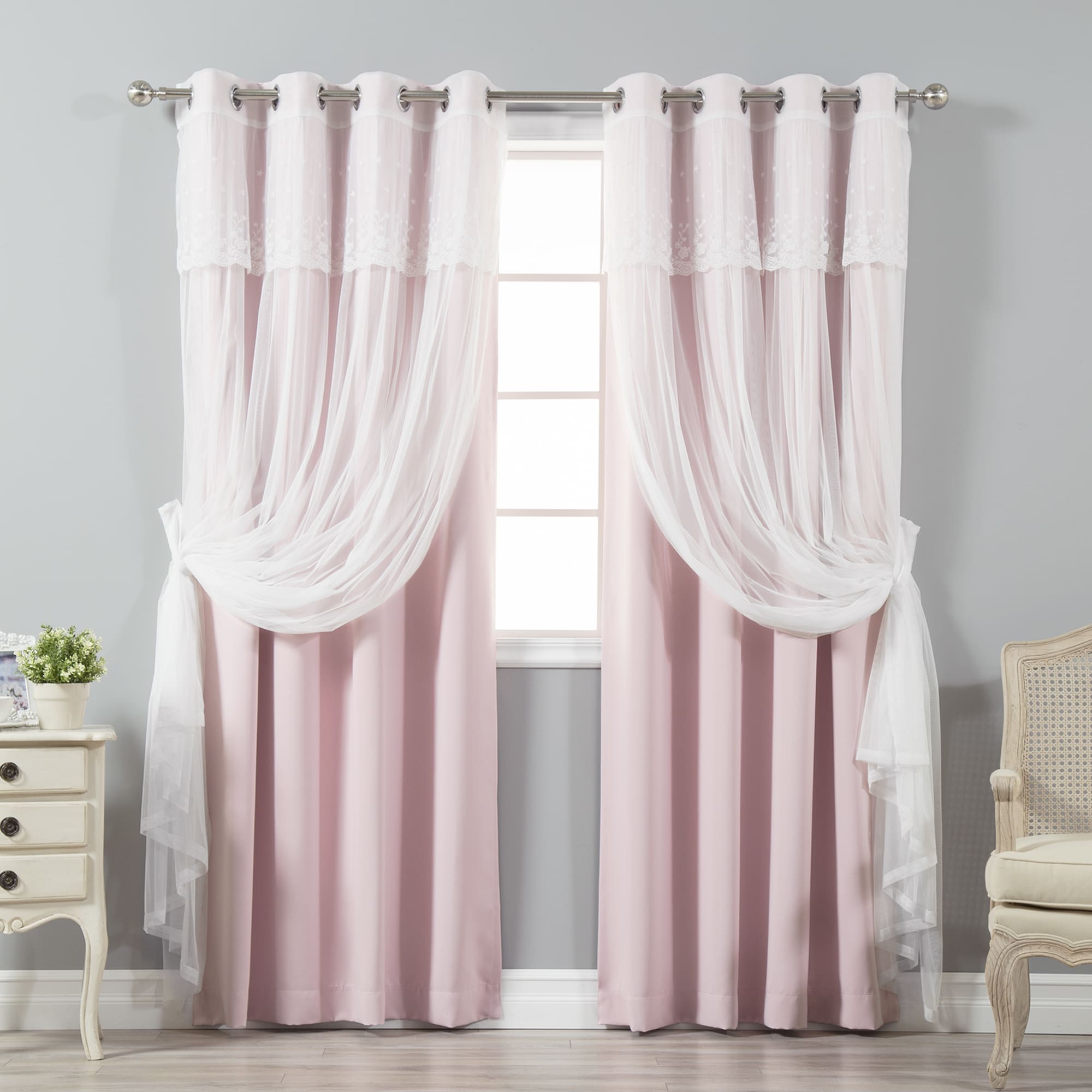 Aurora Home Tulle Sheer with Attached Valance and Blackout Mix and