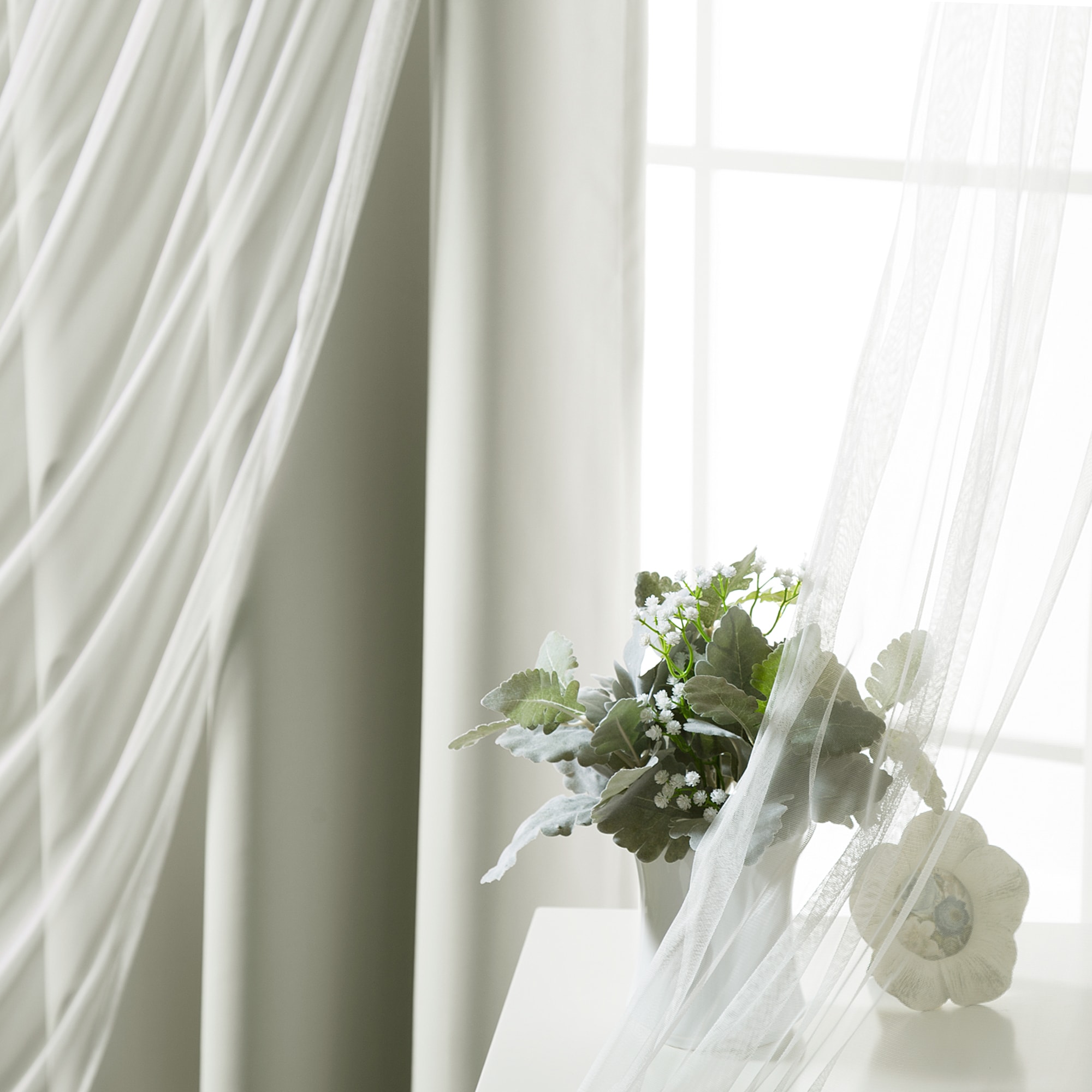 Aurora Home Tulle Sheer with Attached Valance & Solid Blackout