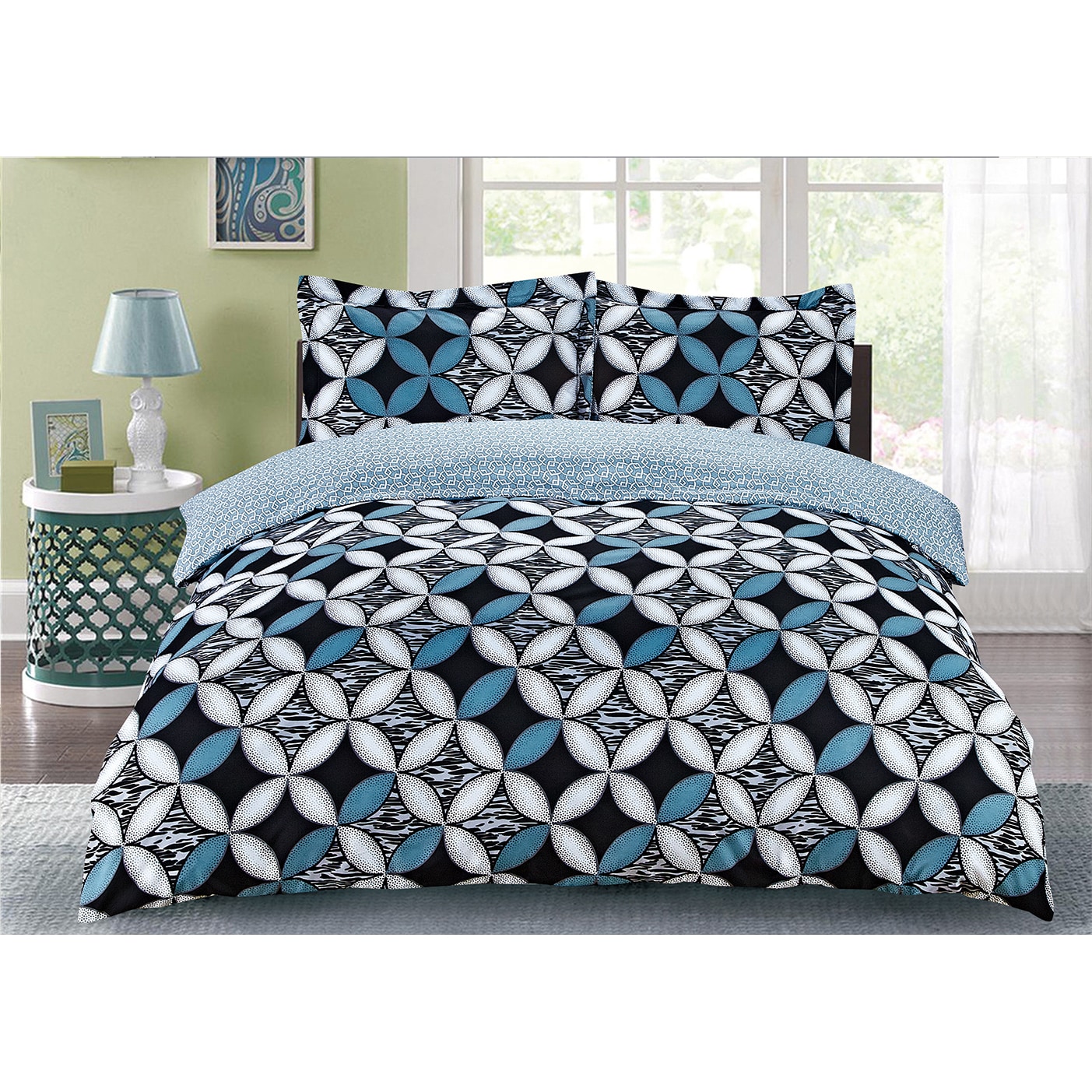 Nettie Teal 3 Piece Printed Duvet Cover Set Free Shipping On