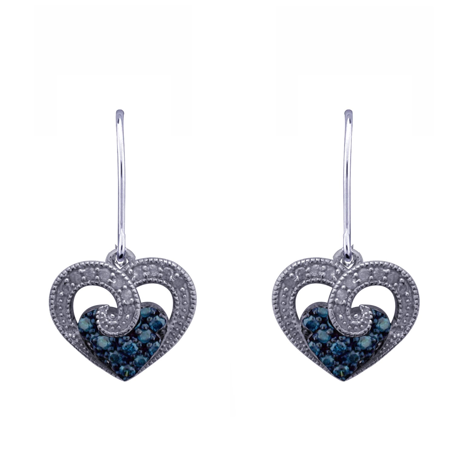 Blue Diamond Heart Earrings In Sterling Silver On Free Blue Diamond Heart Earrings In Sterling Silver On Free Shipping Today 14429650