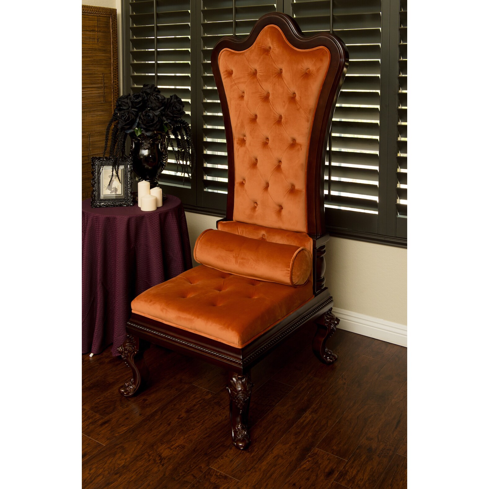 Gothic Inspired Orange Velvet High Back Throne Chair Free Shipping