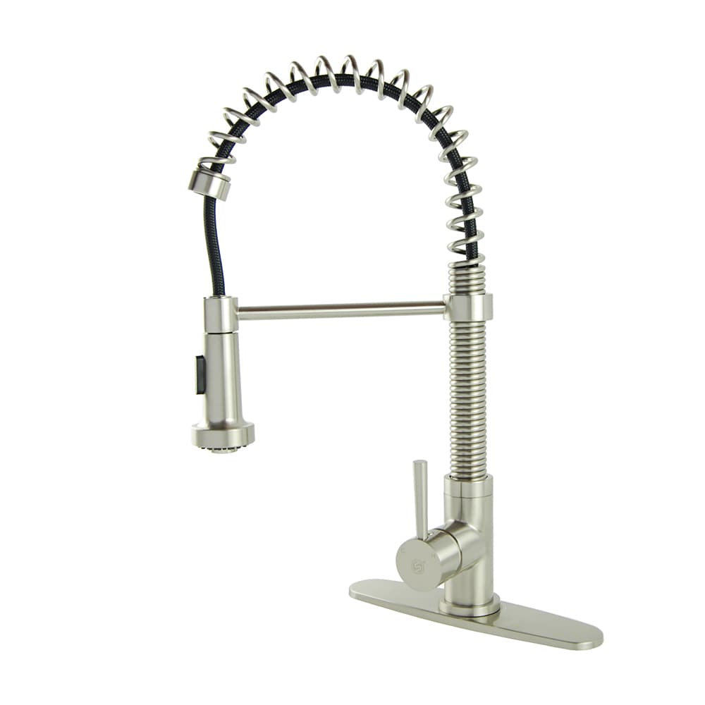 Residential Coil Spring Brushed Nickel Kitchen Faucet With Deckplate Residential Coil Spring Brushed Nickel Kitchen Faucet With Deckplate Free Shipping Today 21069724