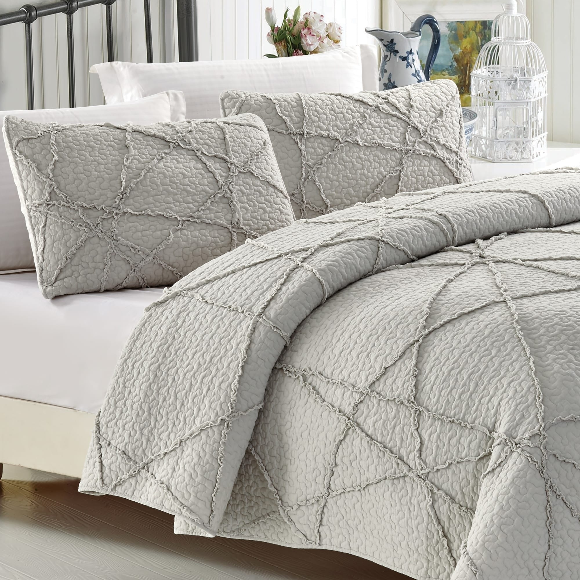 Light Grey Crazy Ruffled Cotton Quilt Set Free Shipping Today Light Grey Crazy Ruffled Cotton Quilt Set Free Shipping Today 14536309