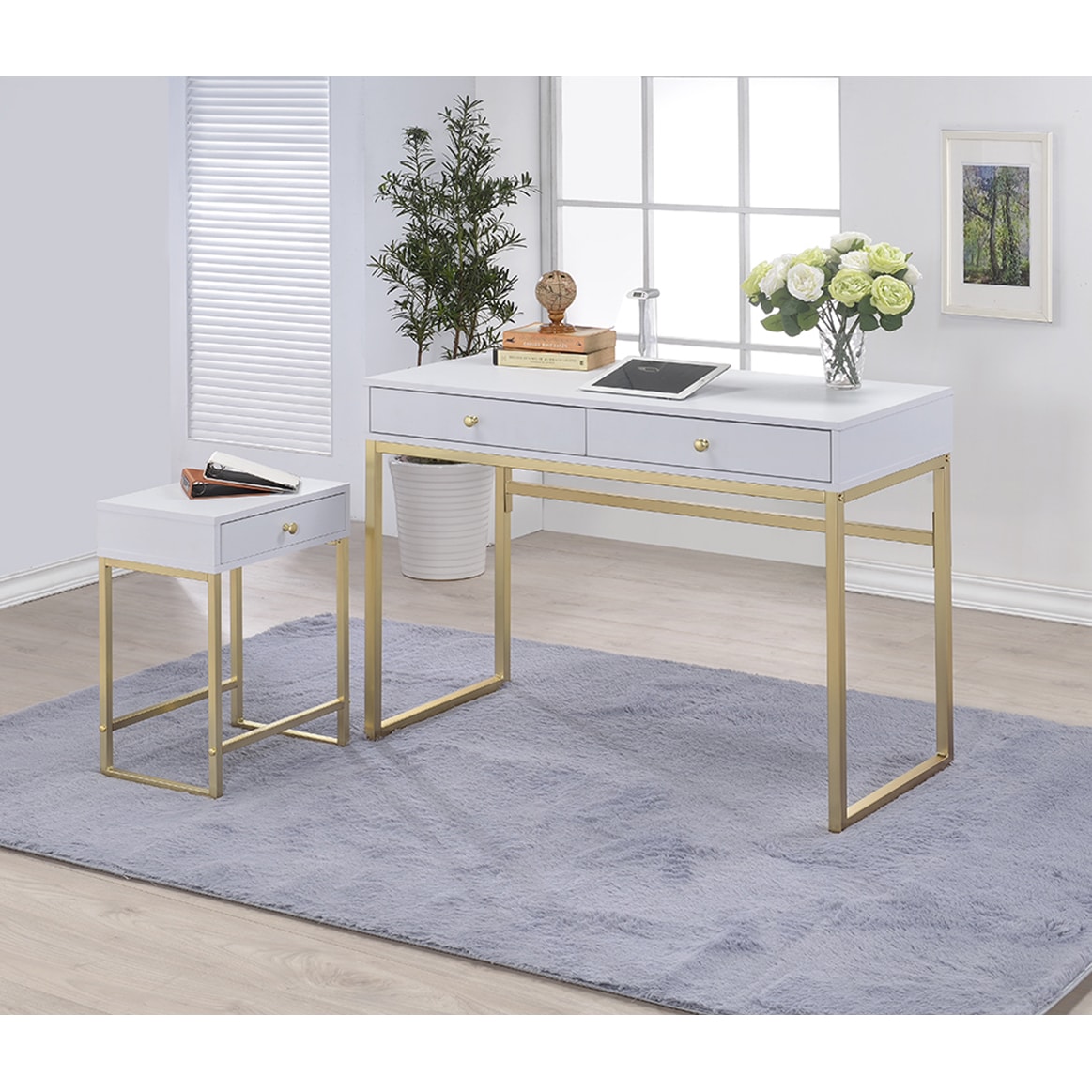 Silver Orchid Heston White Gold Finish Desk Free Shipping Silver Orchid Heston White Gold Finish Desk Free Shipping Today 14573912
