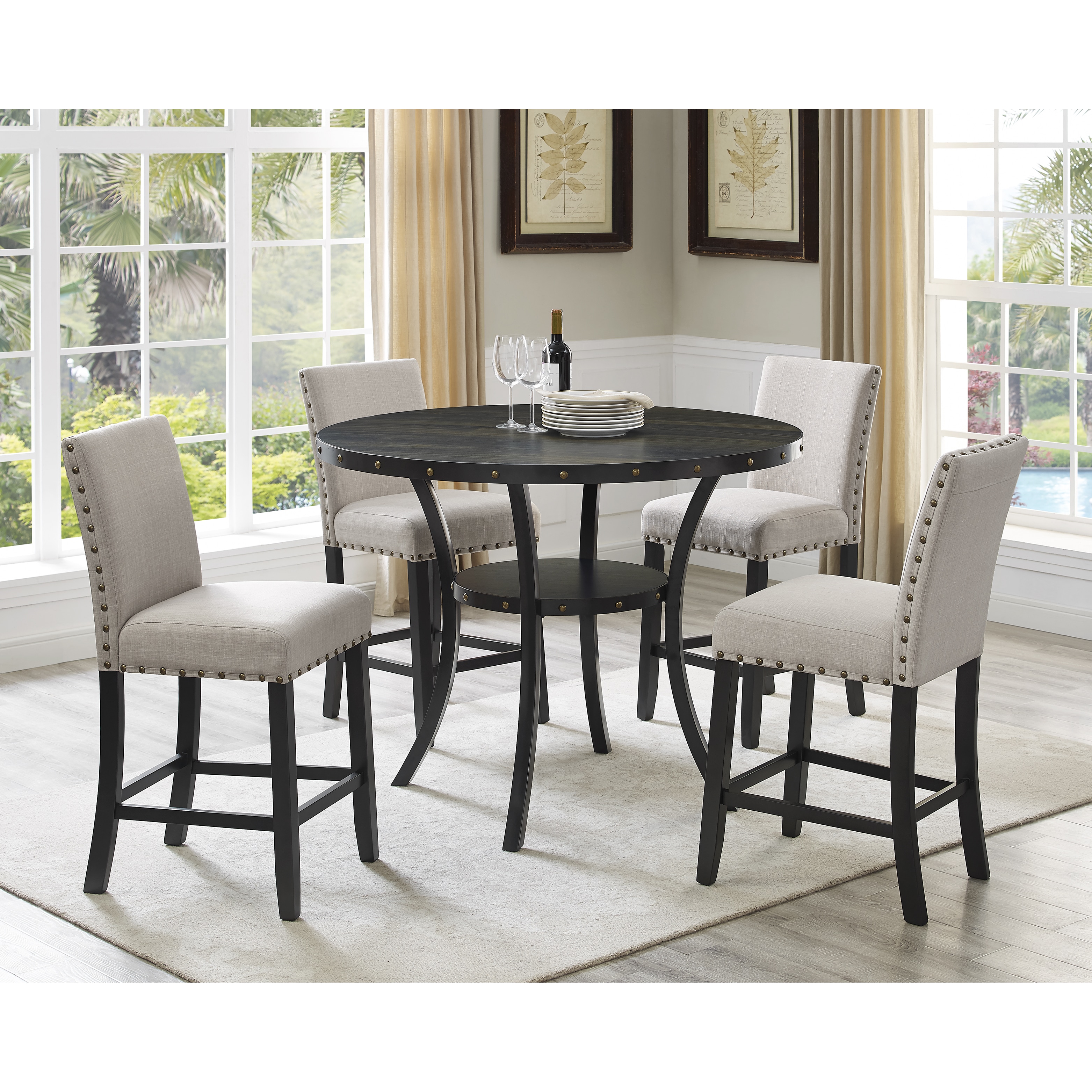 Shop Biony Espresso Wood Counter Height Dining Set With Fabric