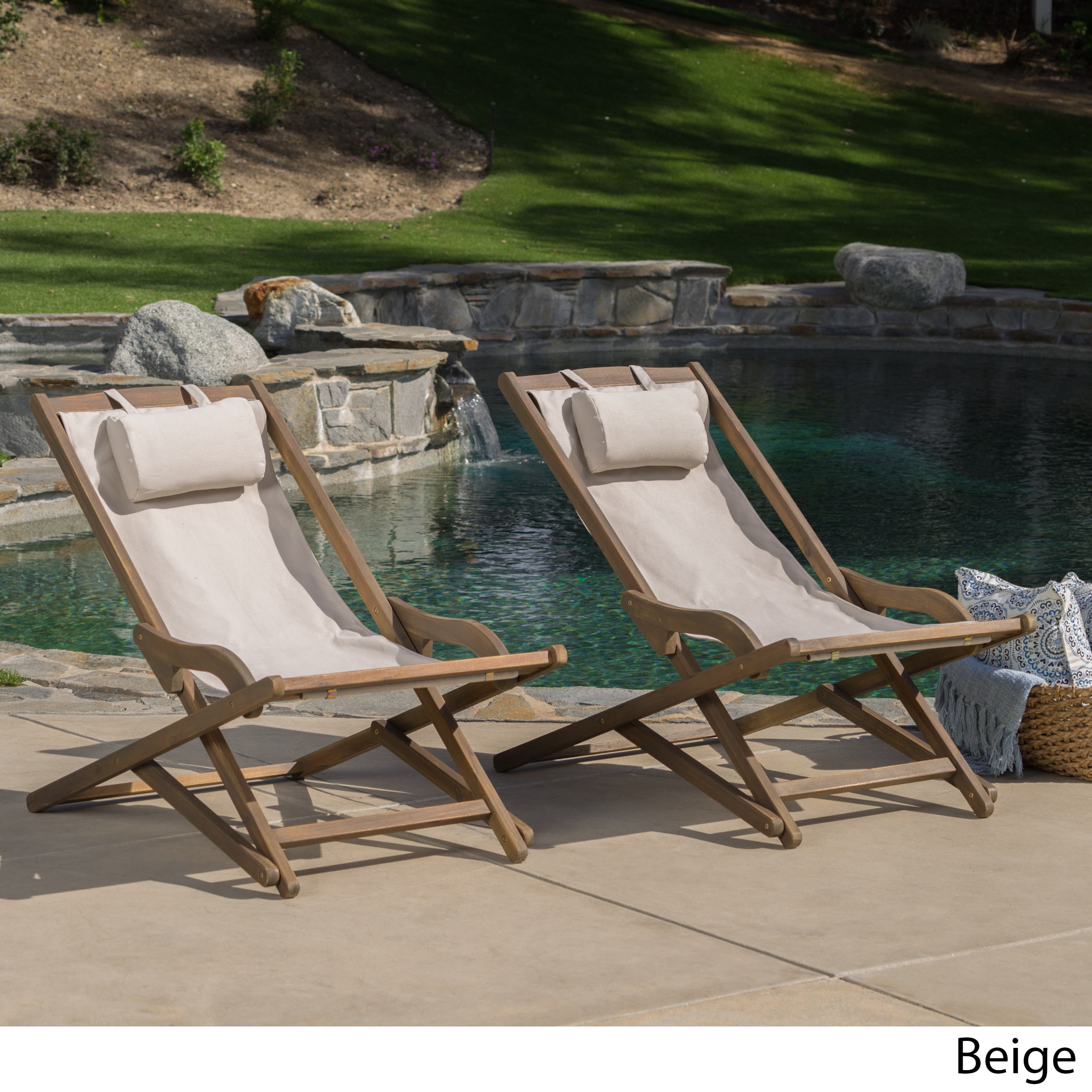 Shop Nikki Outdoor Wood Sling Chair Set Of 2 By Christopher Knight