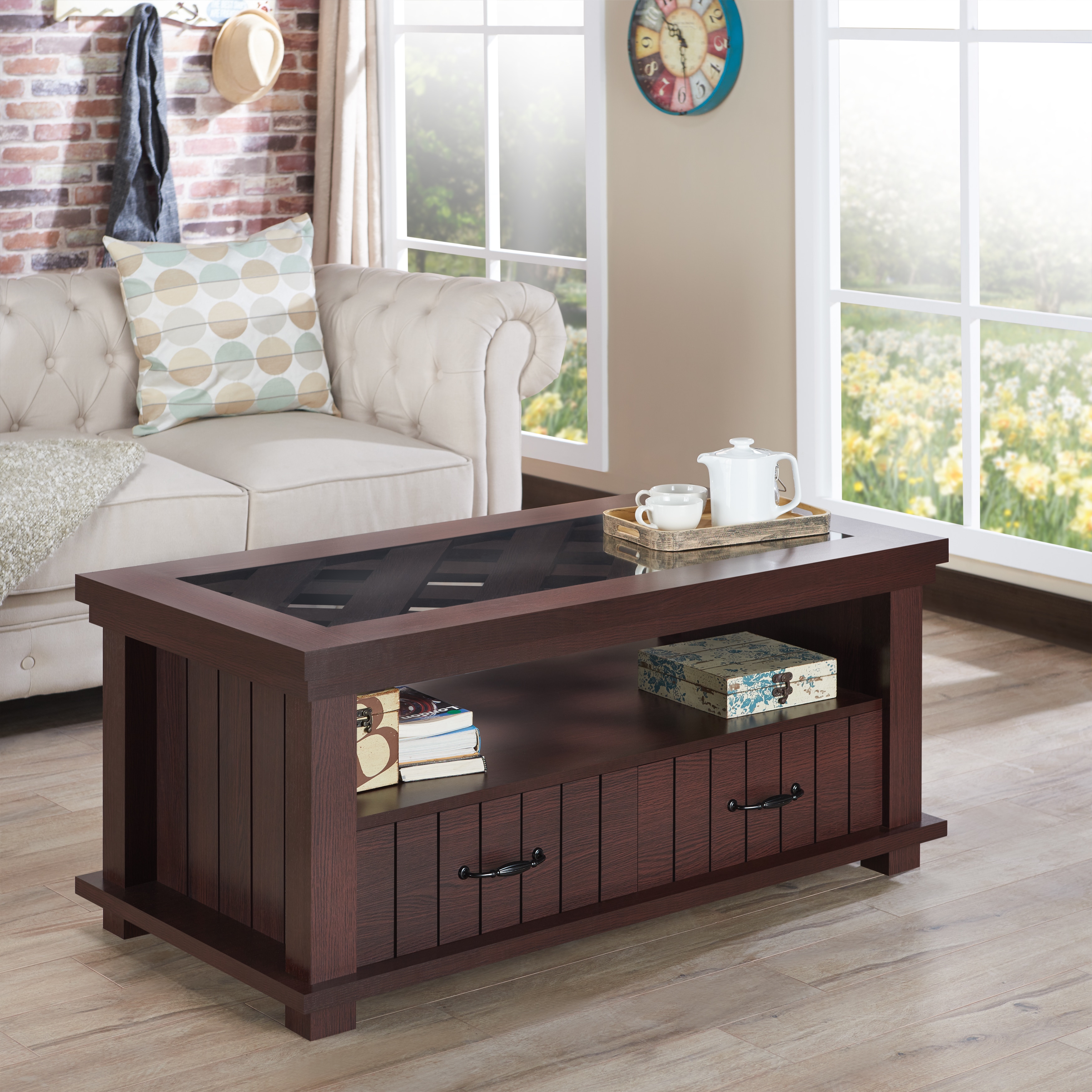 Furniture Of America Cresci Rustic Gl Top 2 Drawer Espresso Furniture Of America Cresci Rustic Gl Top 2 Drawer Espresso Coffee Table On Free Shipping Today 14634171