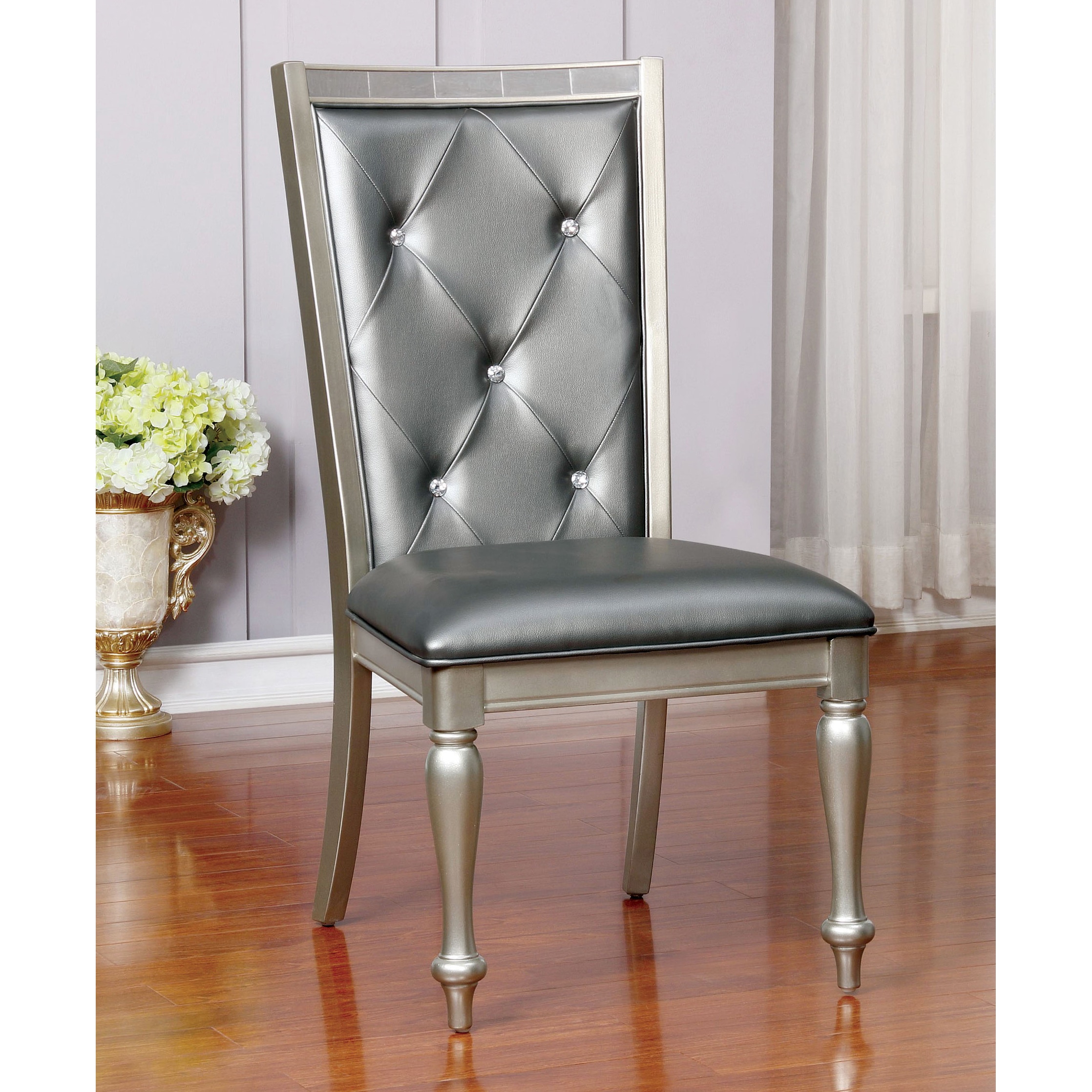 Furniture Of America Glendel Glam Crystal Tufted Leatherette Furniture Of America Glendel Glam Crystal Tufted Leatherette Silver Grey Dining Chair Set 2 22 W X 23 1 4 D 40 H On Free Shipping