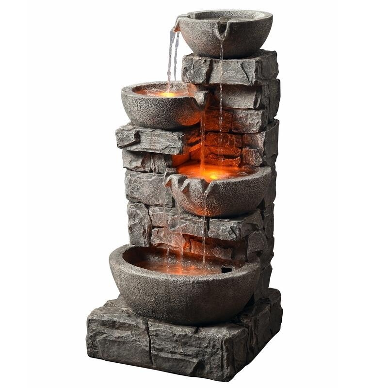 Shop Peaktop Outdoor Stacked Stone Tiered Bowls Fountain With
