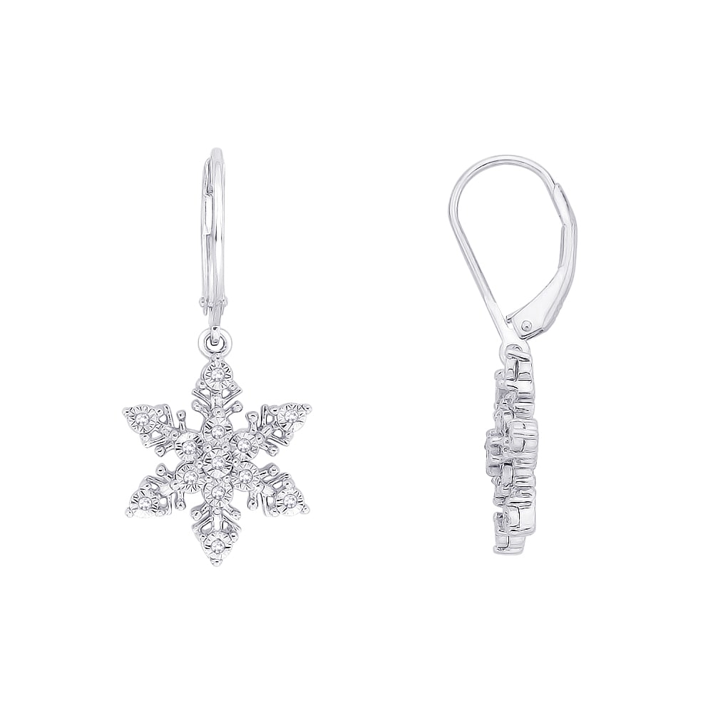 Sterling Silver 1 10ct Tdw Snow Flake Dangle Diamond Earrings Sterling Silver 1 10ct Tdw Snow Flake Dangle Diamond Earrings J K I1 I2 Free Shipping Today 14650819