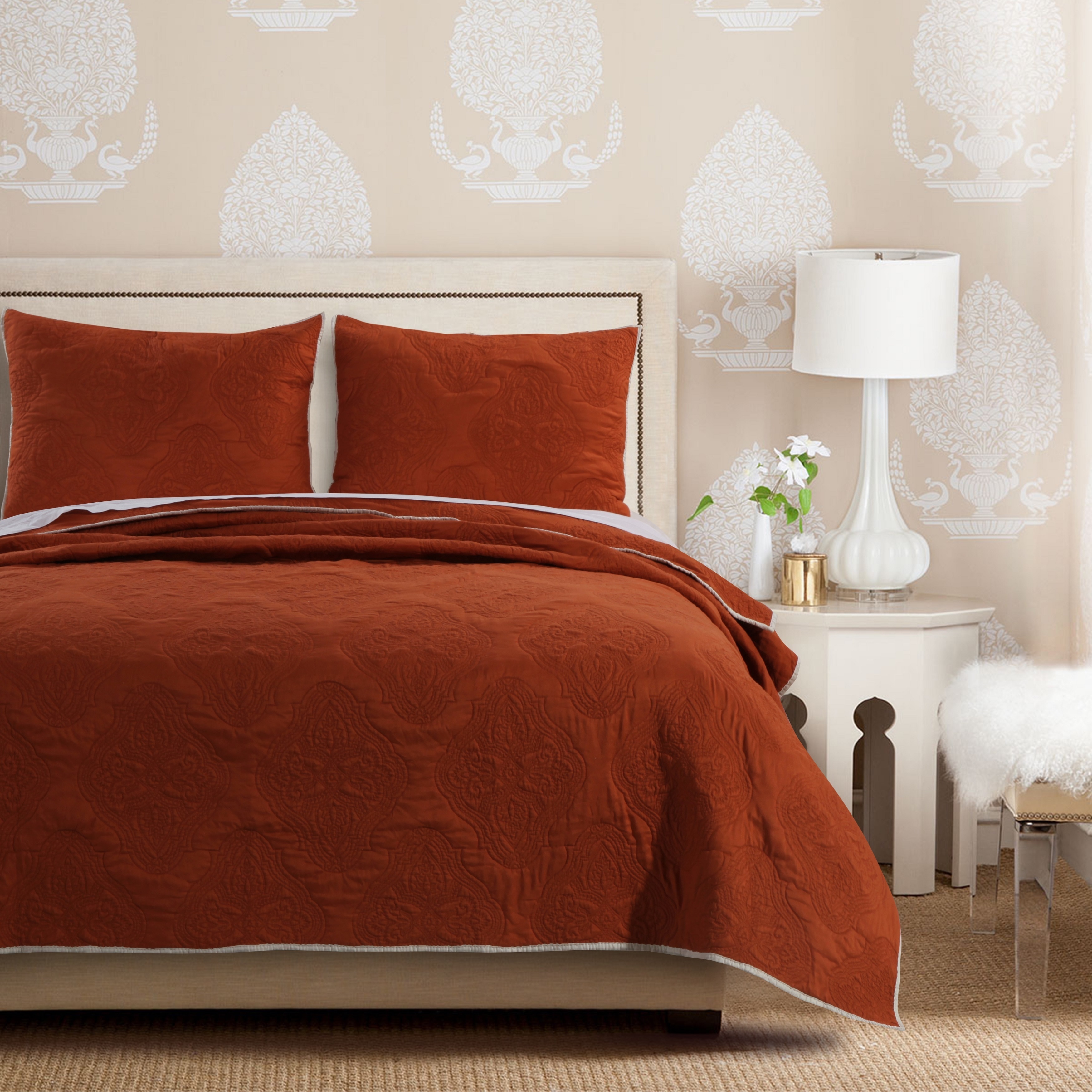 Shop Cameo Rust Quilt Set Overstock 14708923