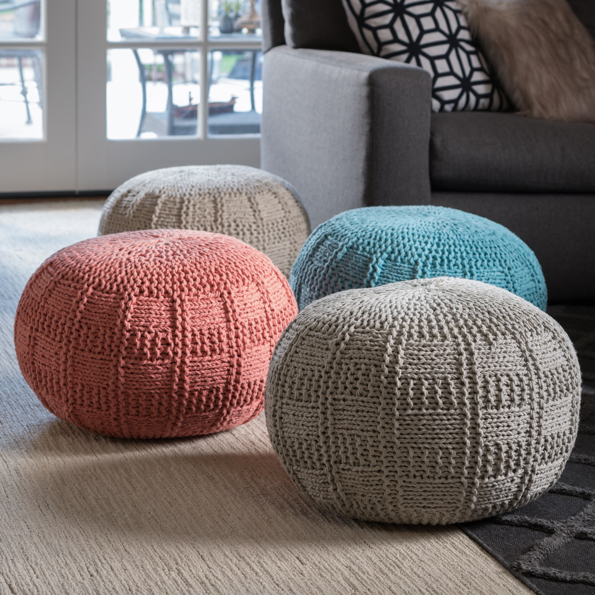 Christopher Knight Home Yuny Round Fabric Ottoman Pouf