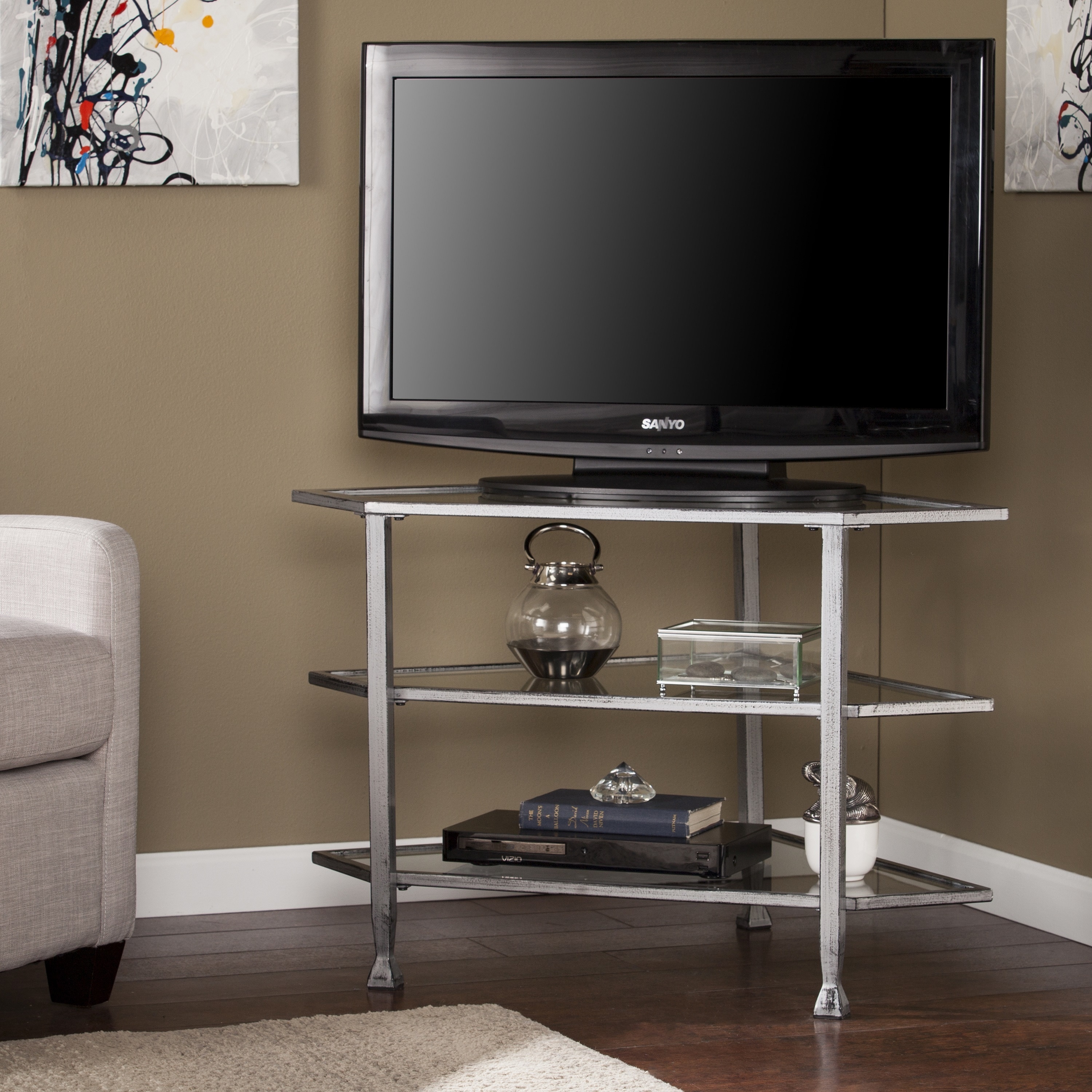 Harper Blvd Jensen Metal Gl Corner Tv Stand Distressed Harper Blvd Jensen Metal Gl Corner Tv Stand Distressed Silver Free Shipping Today 15033349