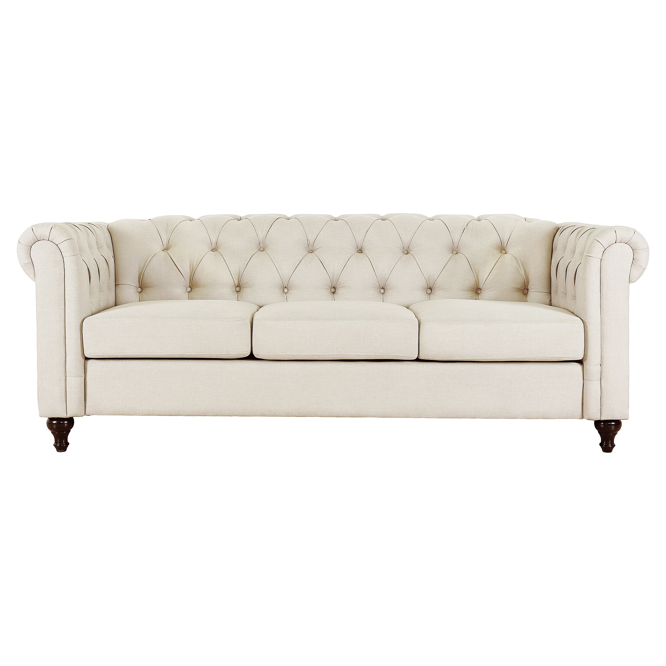 Thomas Modern Chesterfield Linen Fabric Tufted Sofa With Wood Legs