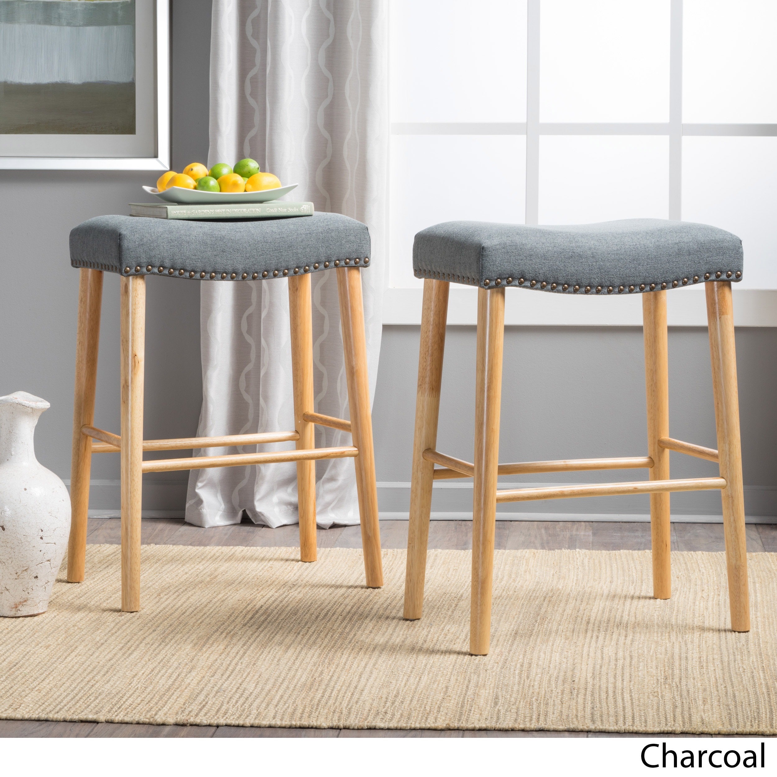 Jaxon 30 Inchstudded Fabric Barstool Set Of 2 By Christopher Jaxon 30 Inchstudded Fabric Barstool Set Of 2 By Christopher Knight Home Free Shipping Today 15072999
