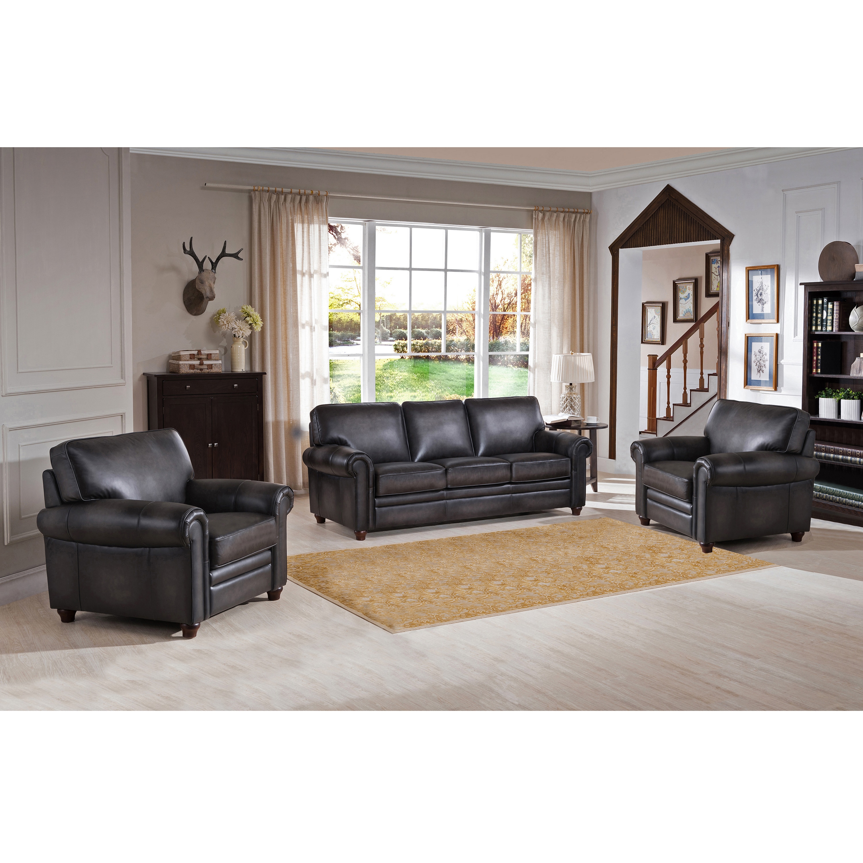 Alva Premium Grey Top Grain Leather Sofa And Two Chairs On Alva Premium Grey Top Grain Leather Sofa And Two Chairs On Free Shipping Today 15258900