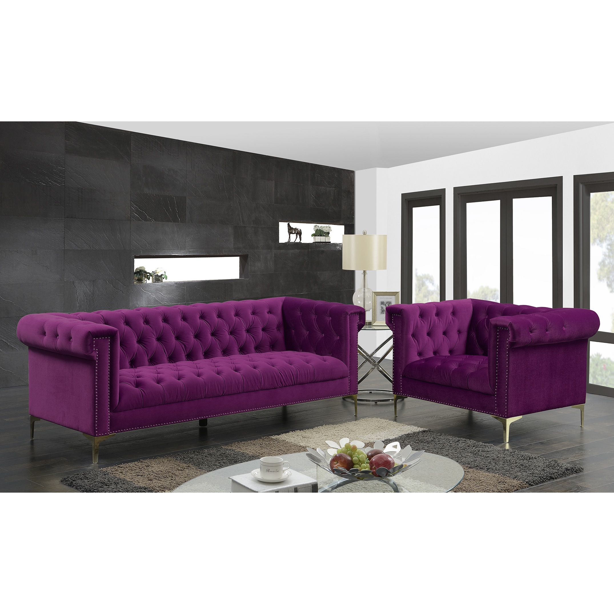 Chic Home Vanessa Velvet Goldtone Metal Y Leg Sofa Plum On Chic Home Vanessa Velvet Goldtone Metal Y Leg Sofa Plum On Free Shipping Today 15371540
