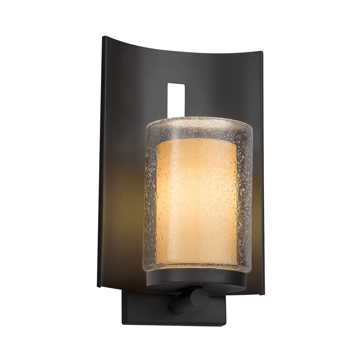 Matte Black Finish Embark 1-Light Outdoor Wall Sconce Fusion Cylinder with Flat Rim Artisan Glass Shade in Opal