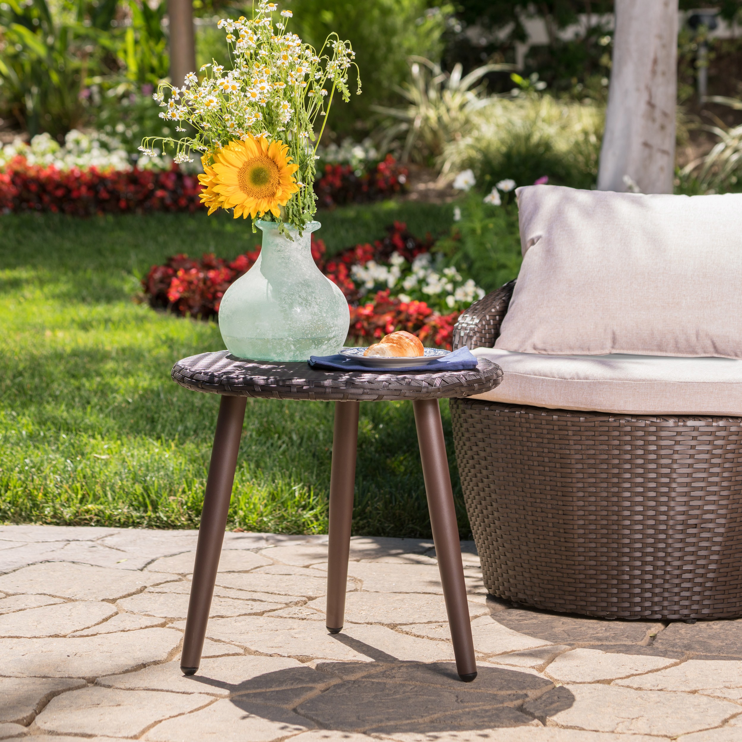 Easter Island Outdoor Round Wicker Accent Table By Christopher Easter Island Outdoor Round Wicker Accent Table By Christopher Knight Home On Free Shipping Today 15424737