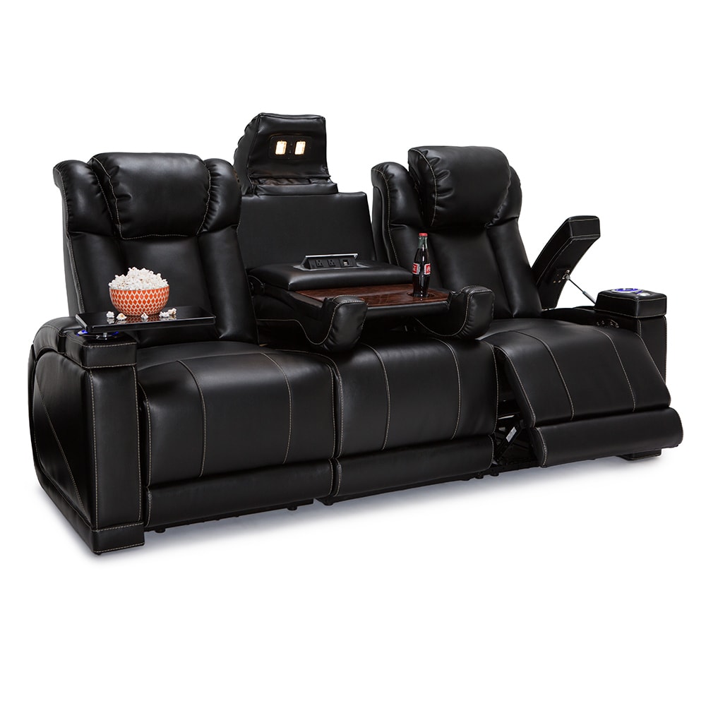 Seatcraft Sigma Leather Gel Home Theater Seating Recline Seatcraft Sigma Leather Gel Home Theater Seating Recline Sofa With Fold Down Table And Cup Holders Black