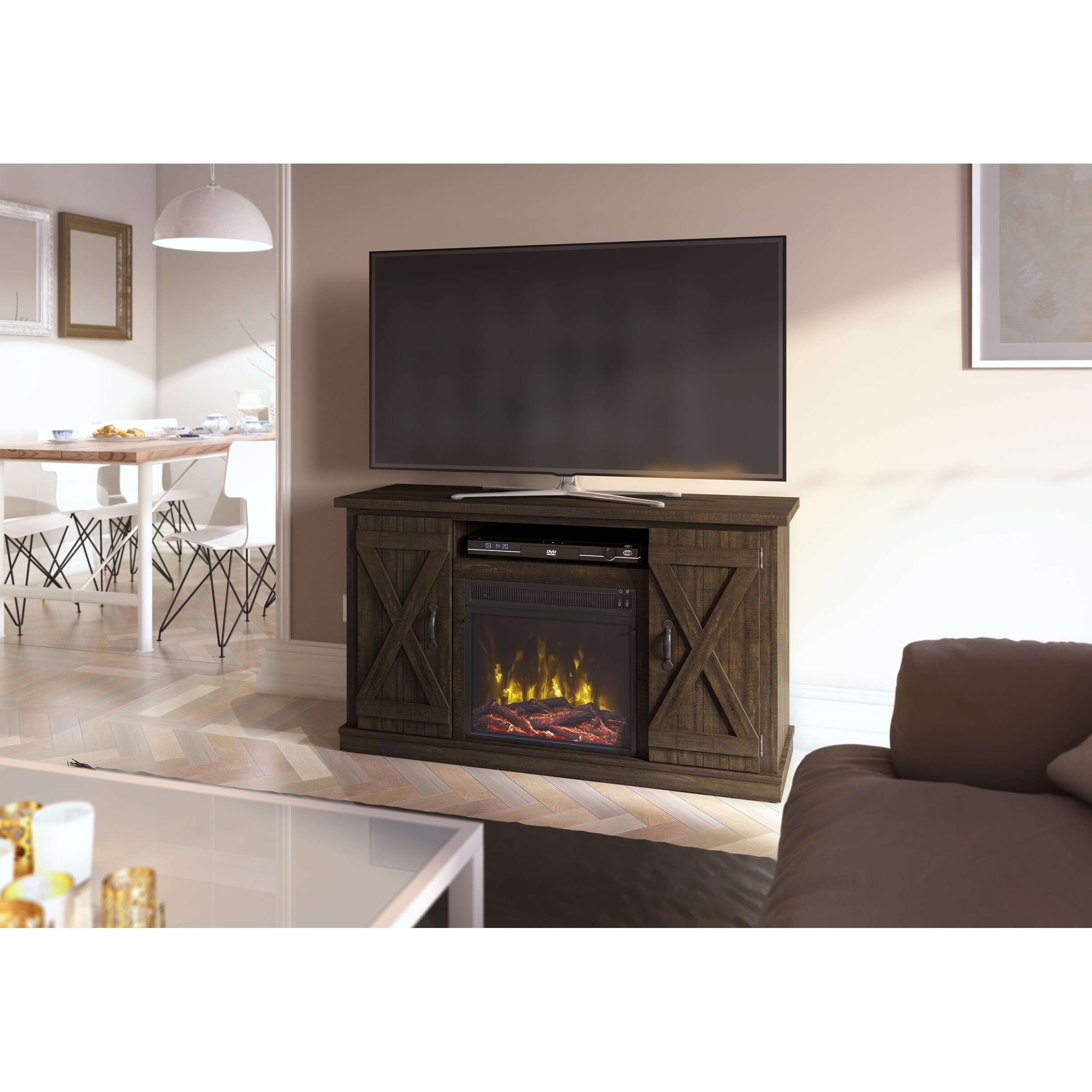Shop Cottonwood Tv Stand For Tvs Up To 55 Saw Cut Espresso